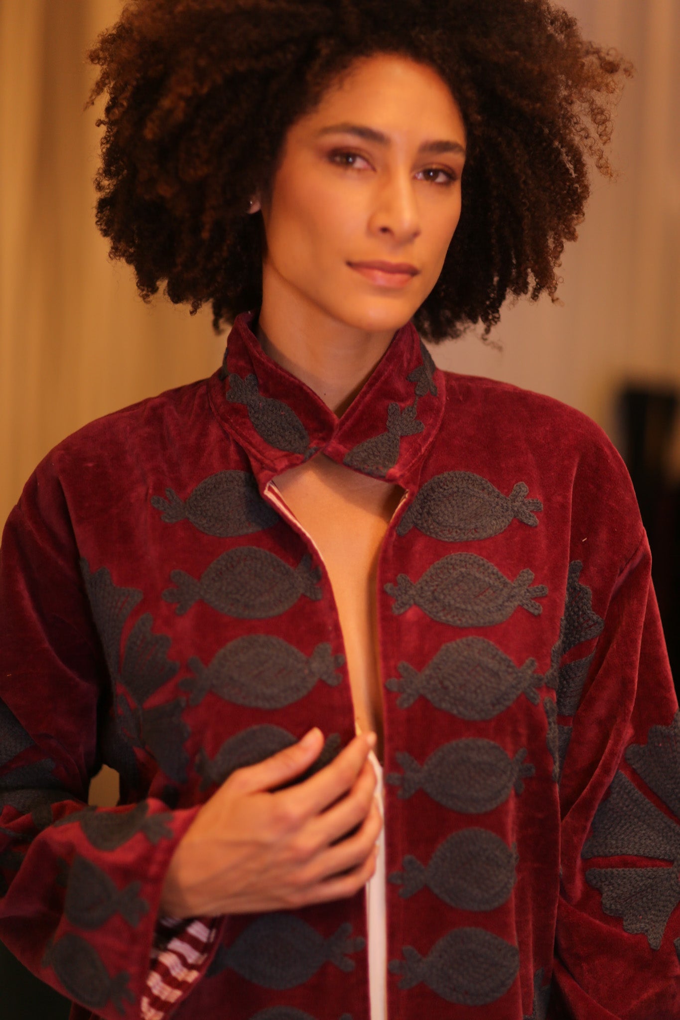 EMBROIDERED VELVET LONG COAT NFAI - BANGKOK TAILOR CLOTHING STORE - HANDMADE CLOTHING