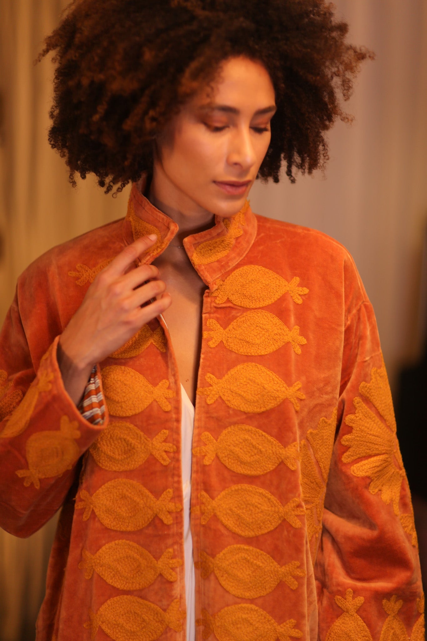 EMBROIDERED VELVET LONG COAT PDIN - BANGKOK TAILOR CLOTHING STORE - HANDMADE CLOTHING