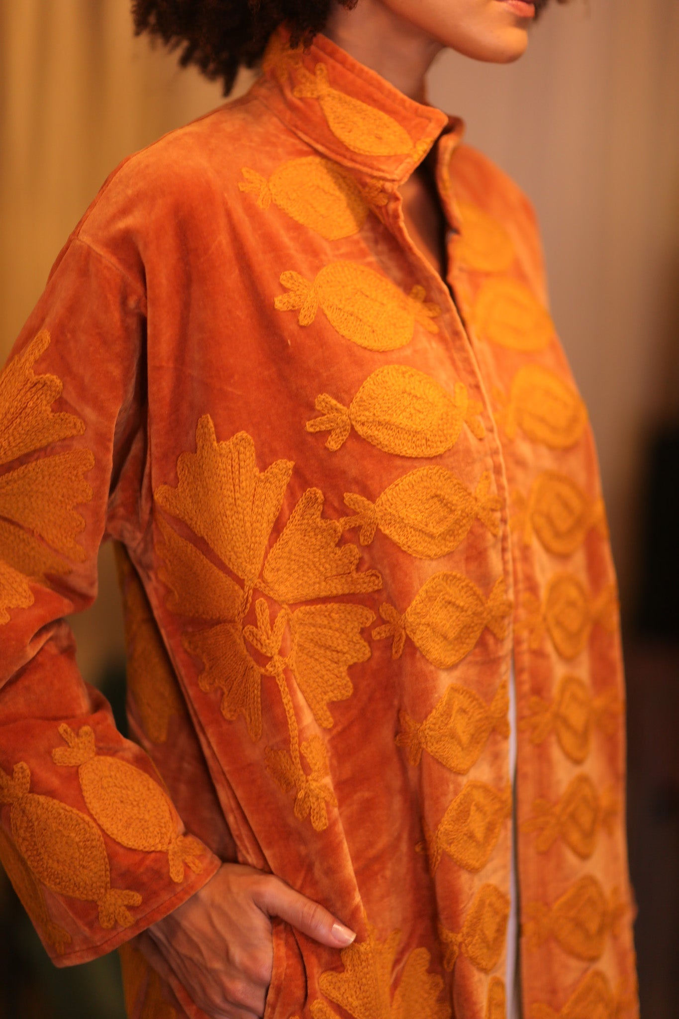EMBROIDERED VELVET LONG COAT PDIN - BANGKOK TAILOR CLOTHING STORE - HANDMADE CLOTHING