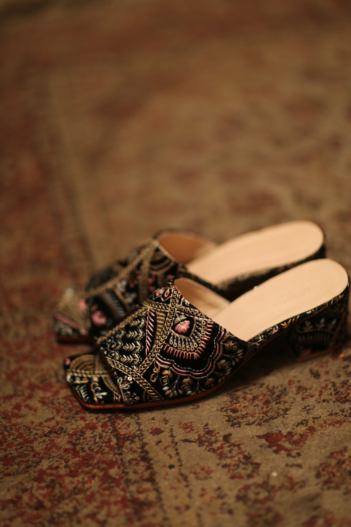 EMBROIDERED VELVET MULES - BANGKOK TAILOR CLOTHING STORE - HANDMADE CLOTHING