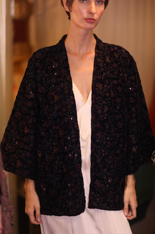 EMBROIDERED VELVET SHORT KIMONO - BANGKOK TAILOR CLOTHING STORE - HANDMADE CLOTHING