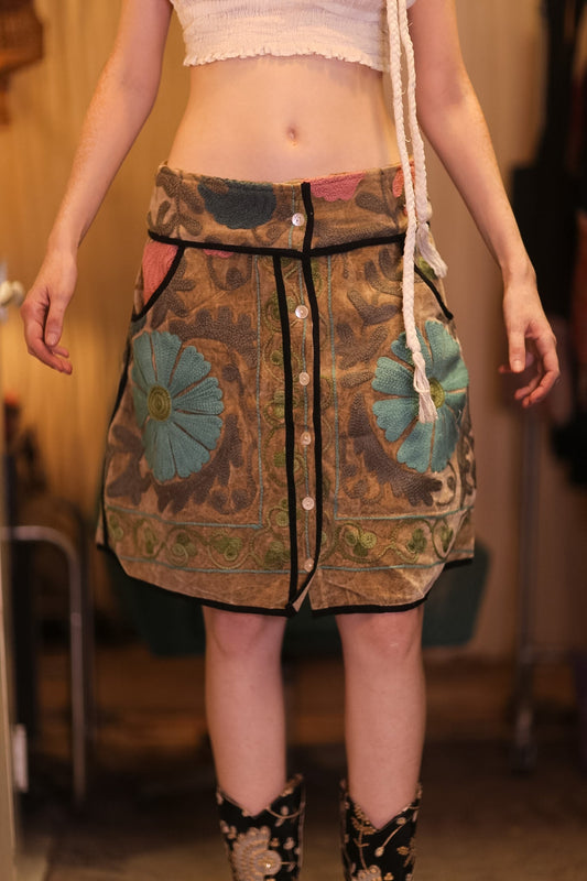 EMBROIDERED VELVET SKIRT ASTER - BANGKOK TAILOR CLOTHING STORE - HANDMADE CLOTHING