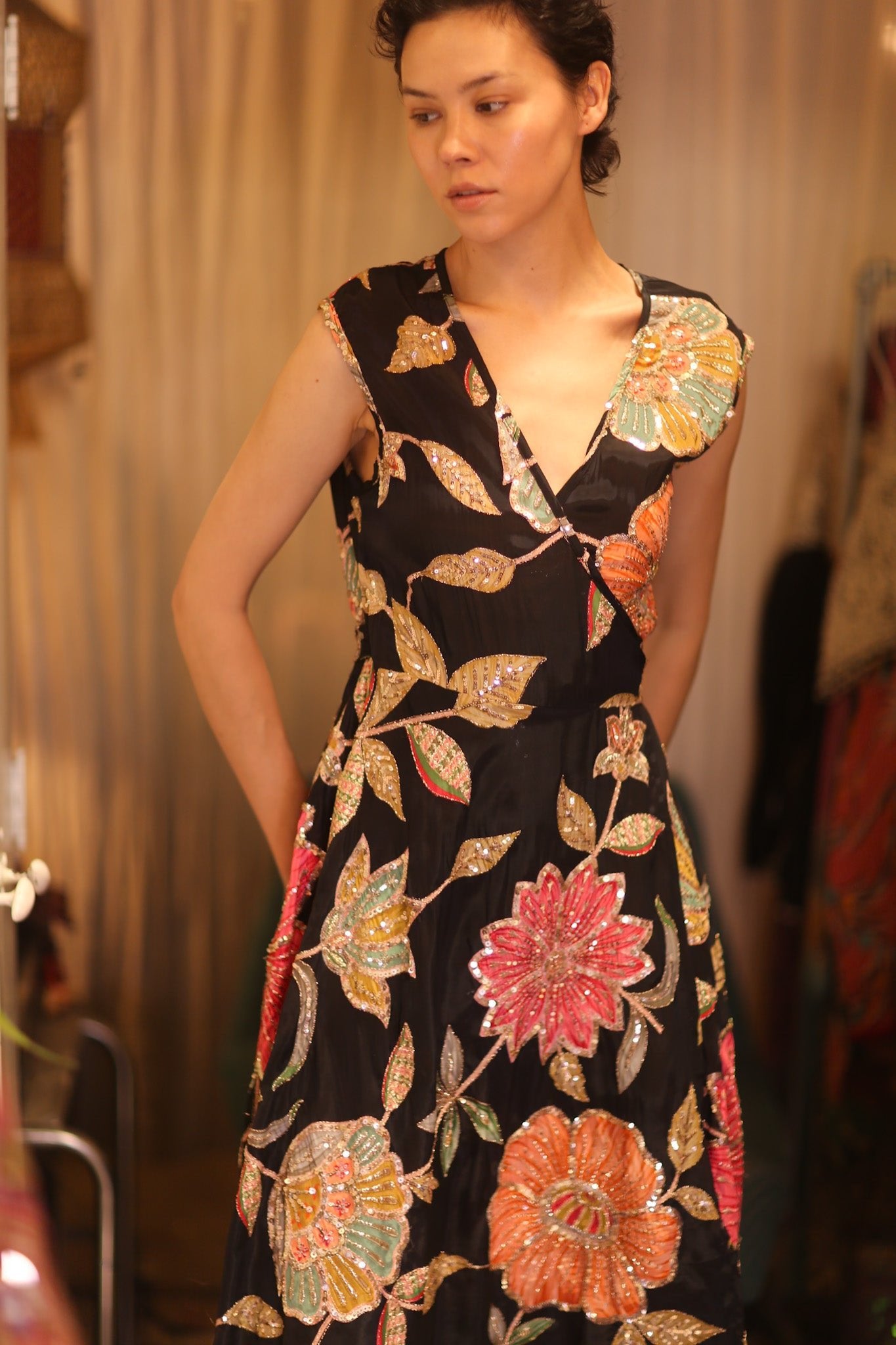 EMBROIDERED WARP SILK DRESS SHONE - BANGKOK TAILOR CLOTHING STORE - HANDMADE CLOTHING