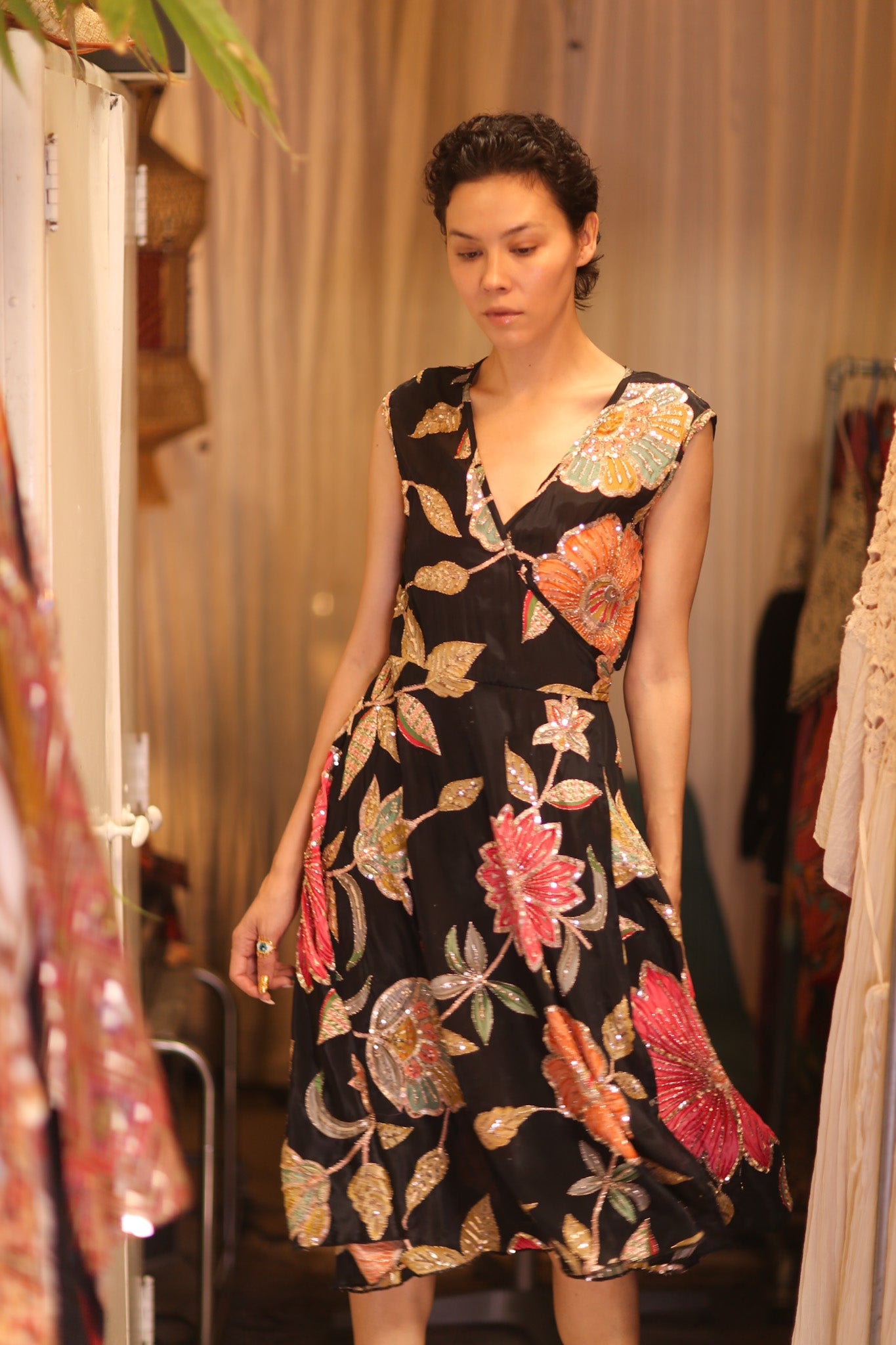 EMBROIDERED WARP SILK DRESS SHONE - BANGKOK TAILOR CLOTHING STORE - HANDMADE CLOTHING