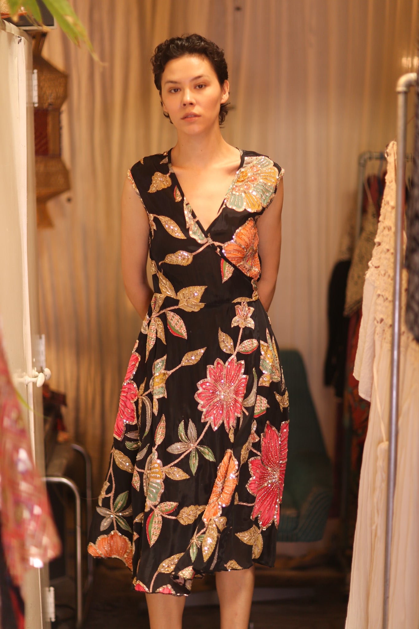 EMBROIDERED WARP SILK DRESS SHONE - BANGKOK TAILOR CLOTHING STORE - HANDMADE CLOTHING