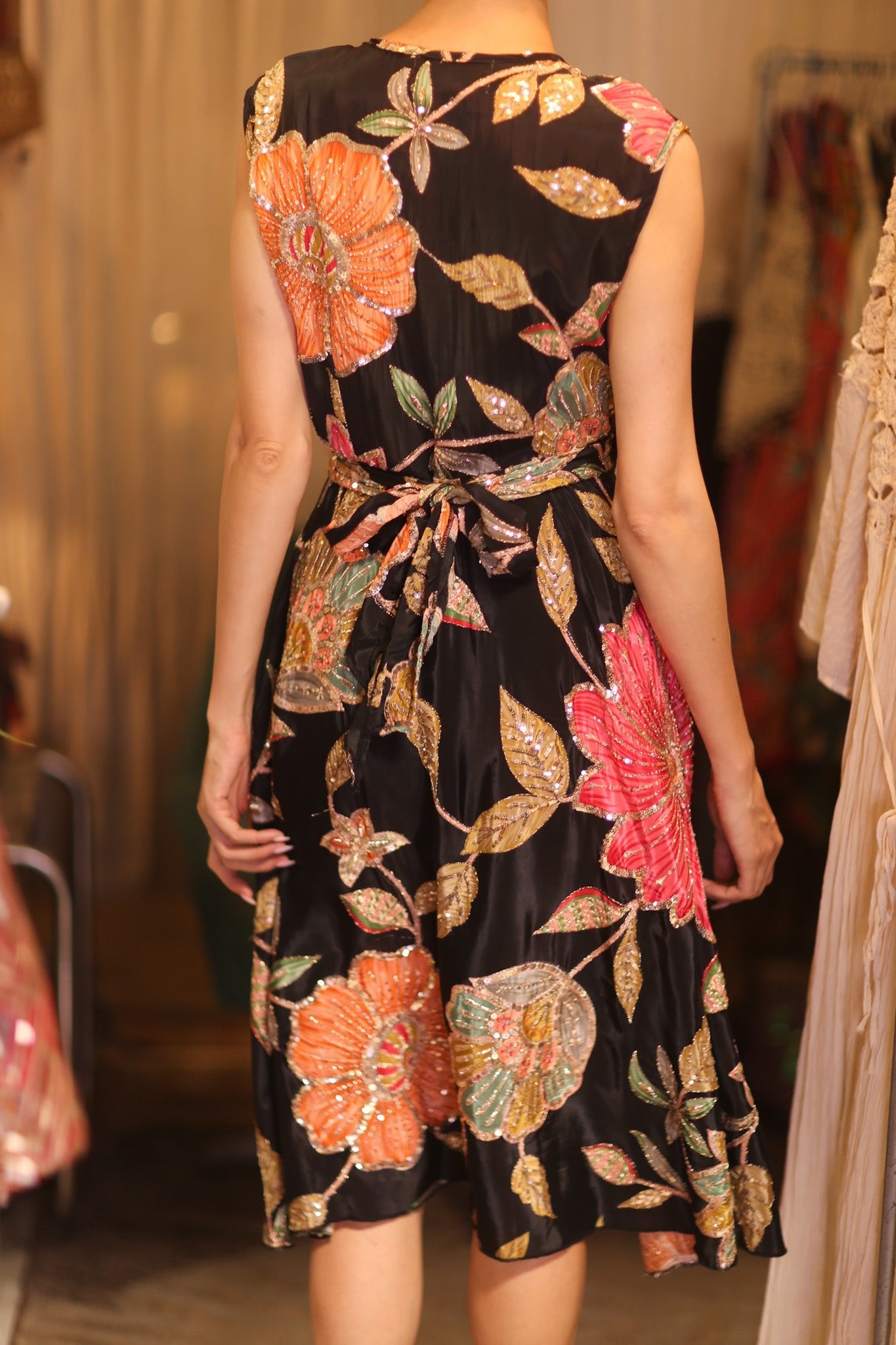 EMBROIDERED WARP SILK DRESS SHONE - BANGKOK TAILOR CLOTHING STORE - HANDMADE CLOTHING