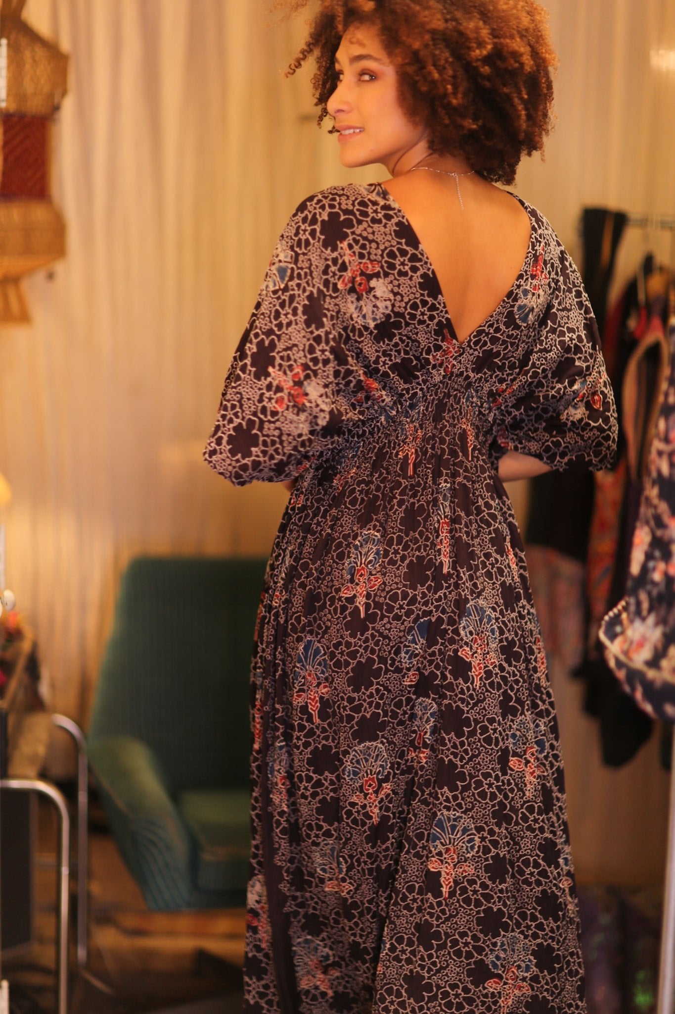 EYELET EMBROIDERED FABRIC ZURI DRESS HYDRANGEAS - BANGKOK TAILOR CLOTHING STORE - HANDMADE CLOTHING