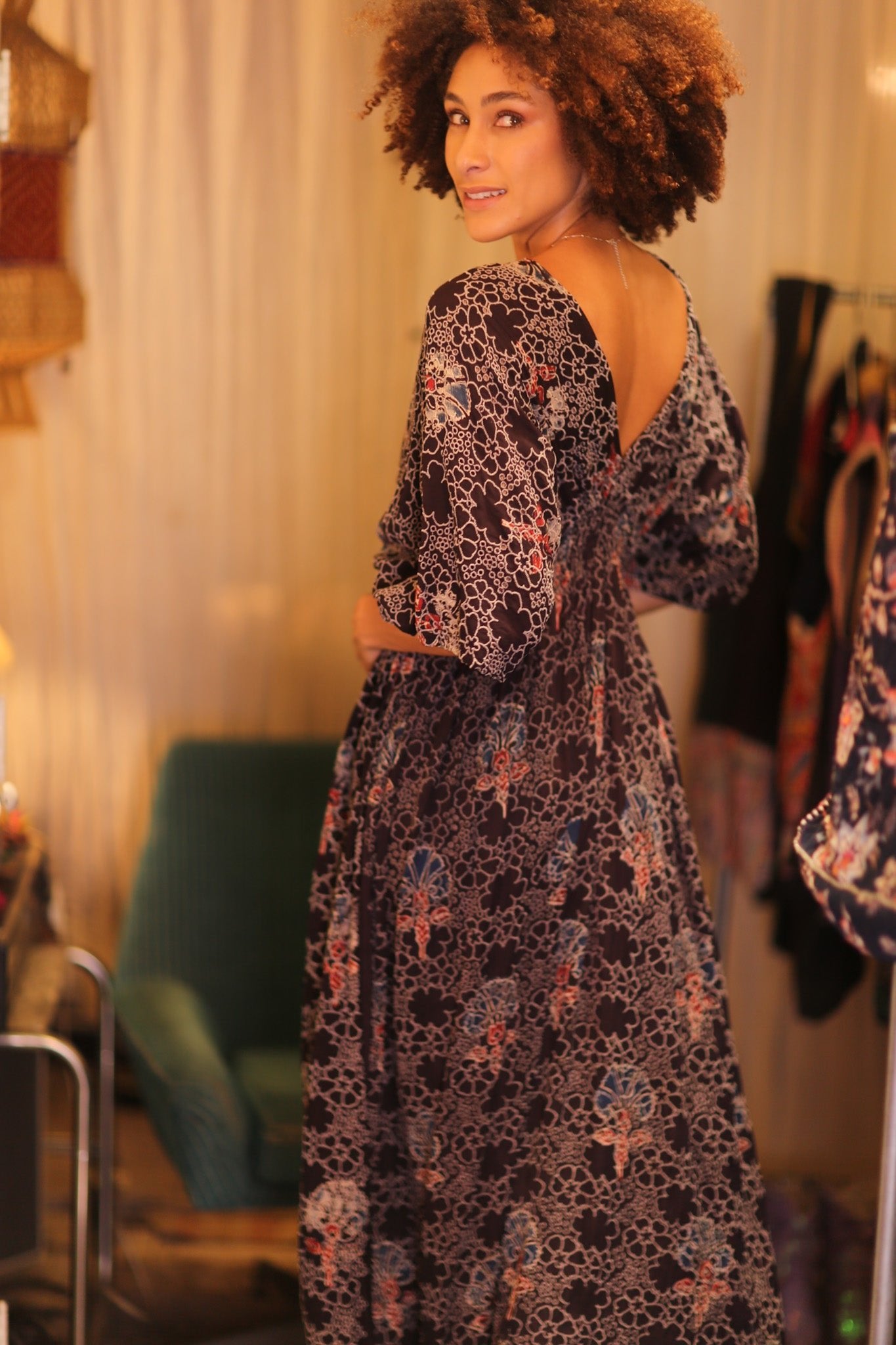EYELET EMBROIDERED FABRIC ZURI DRESS HYDRANGEAS - BANGKOK TAILOR CLOTHING STORE - HANDMADE CLOTHING