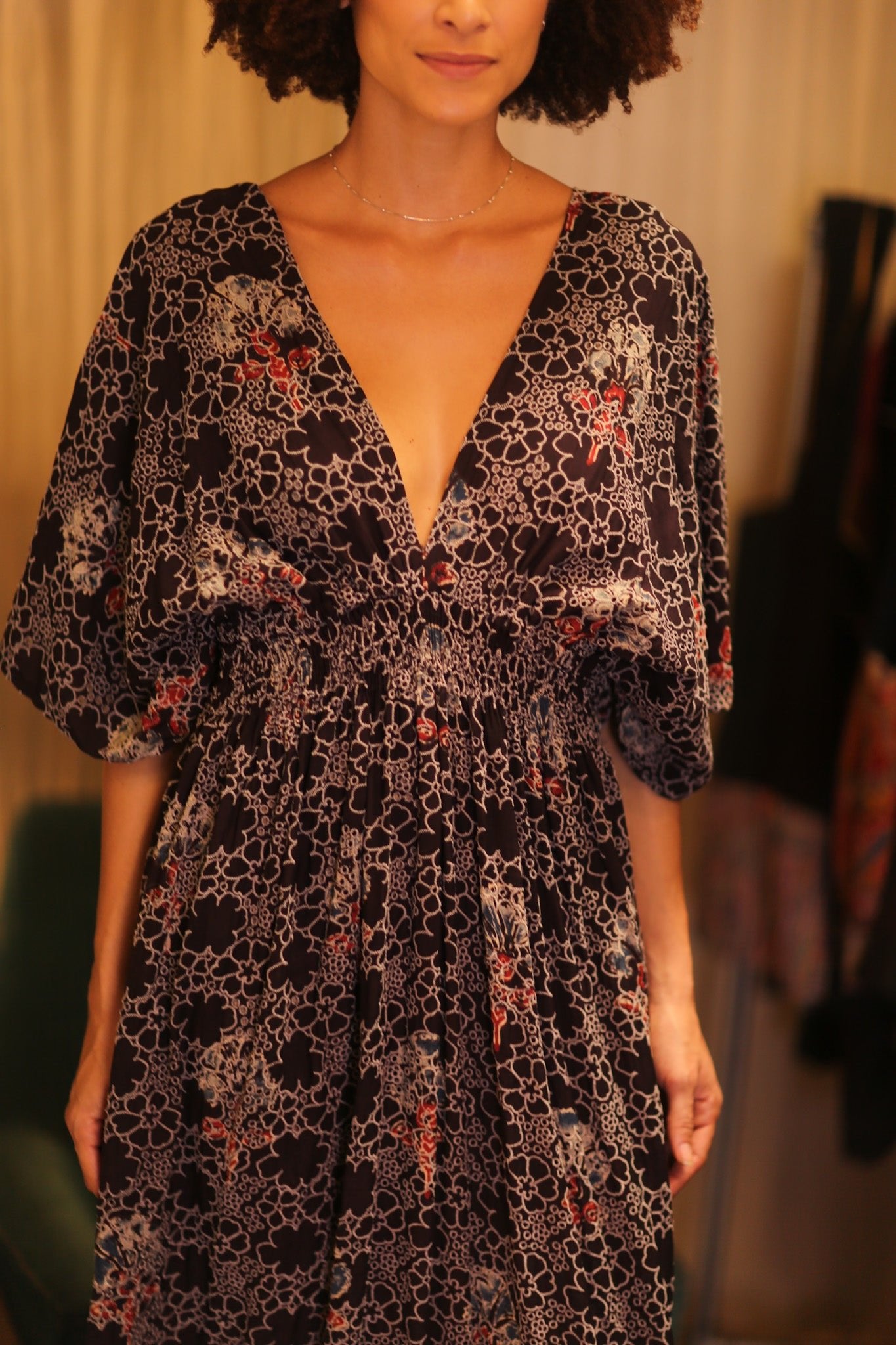 EYELET EMBROIDERED FABRIC ZURI DRESS HYDRANGEAS - BANGKOK TAILOR CLOTHING STORE - HANDMADE CLOTHING