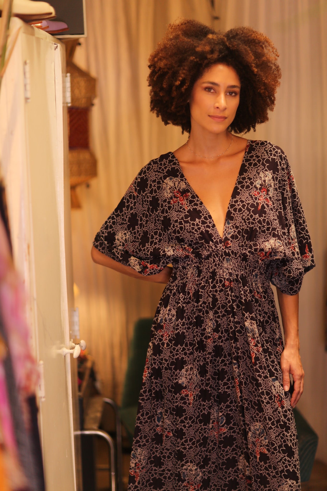 EYELET EMBROIDERED FABRIC ZURI DRESS HYDRANGEAS - BANGKOK TAILOR CLOTHING STORE - HANDMADE CLOTHING