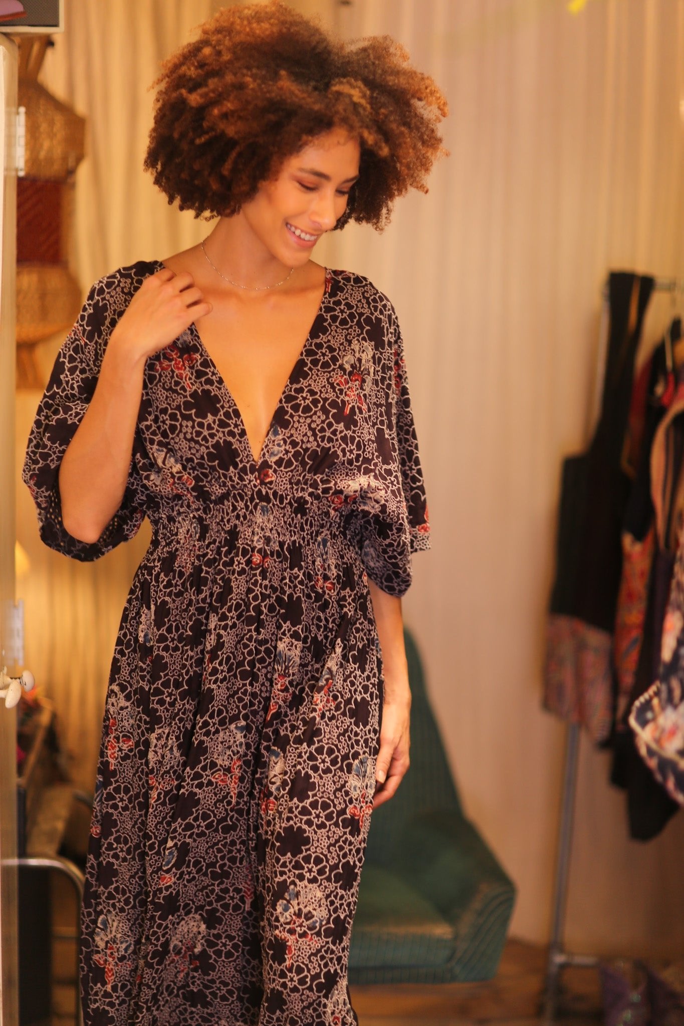 EYELET EMBROIDERED FABRIC ZURI DRESS HYDRANGEAS - BANGKOK TAILOR CLOTHING STORE - HANDMADE CLOTHING
