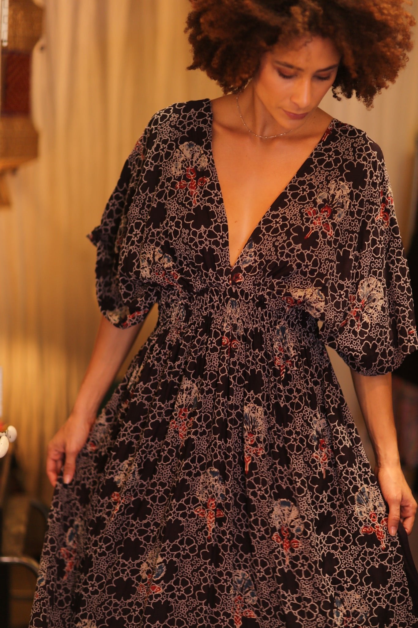 EYELET EMBROIDERED FABRIC ZURI DRESS HYDRANGEAS - BANGKOK TAILOR CLOTHING STORE - HANDMADE CLOTHING