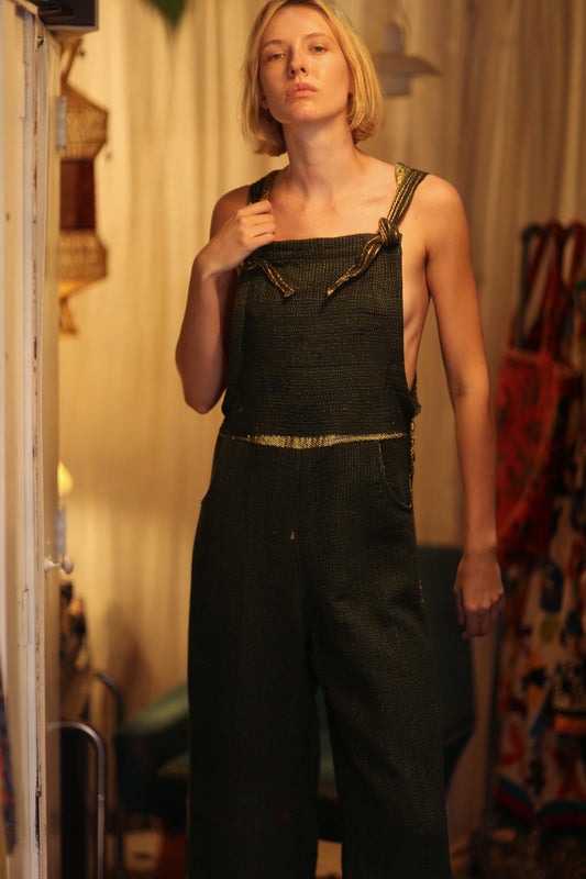 FREYA OVERALL EMBROIDERED KANTHA FOREST GREEN - BANGKOK TAILOR CLOTHING STORE - HANDMADE CLOTHING