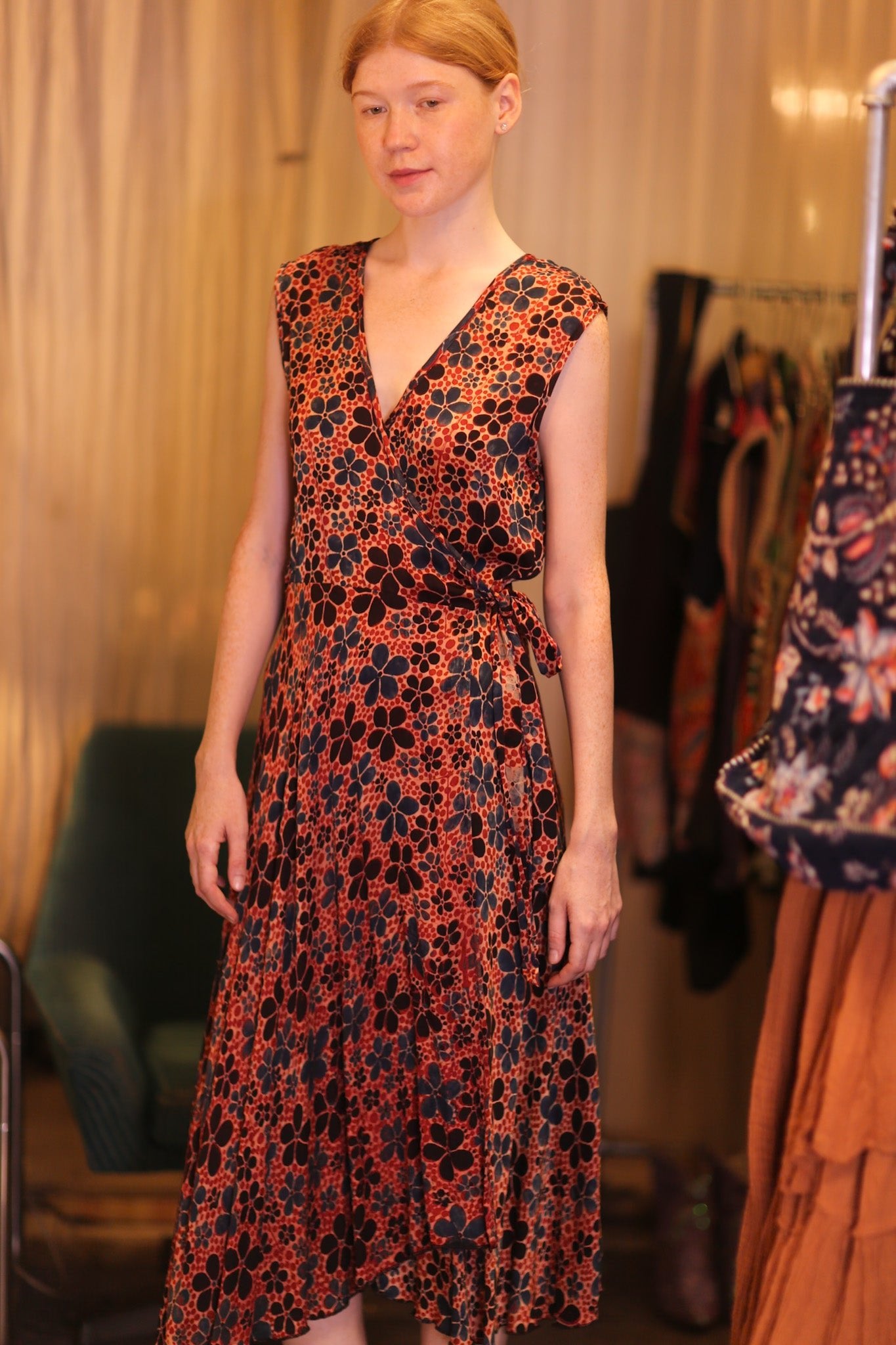 GABRIELE WRAP SILK DRESS PLUMERIA - BANGKOK TAILOR CLOTHING STORE - HANDMADE CLOTHING