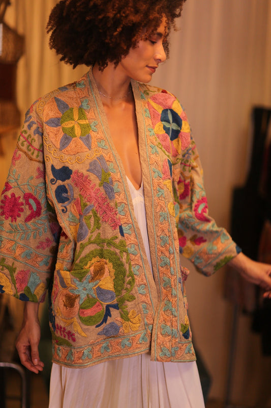 GINEVRA EMBROIDERED SUZANI KIMONO ENCANTO - BANGKOK TAILOR CLOTHING STORE - HANDMADE CLOTHING