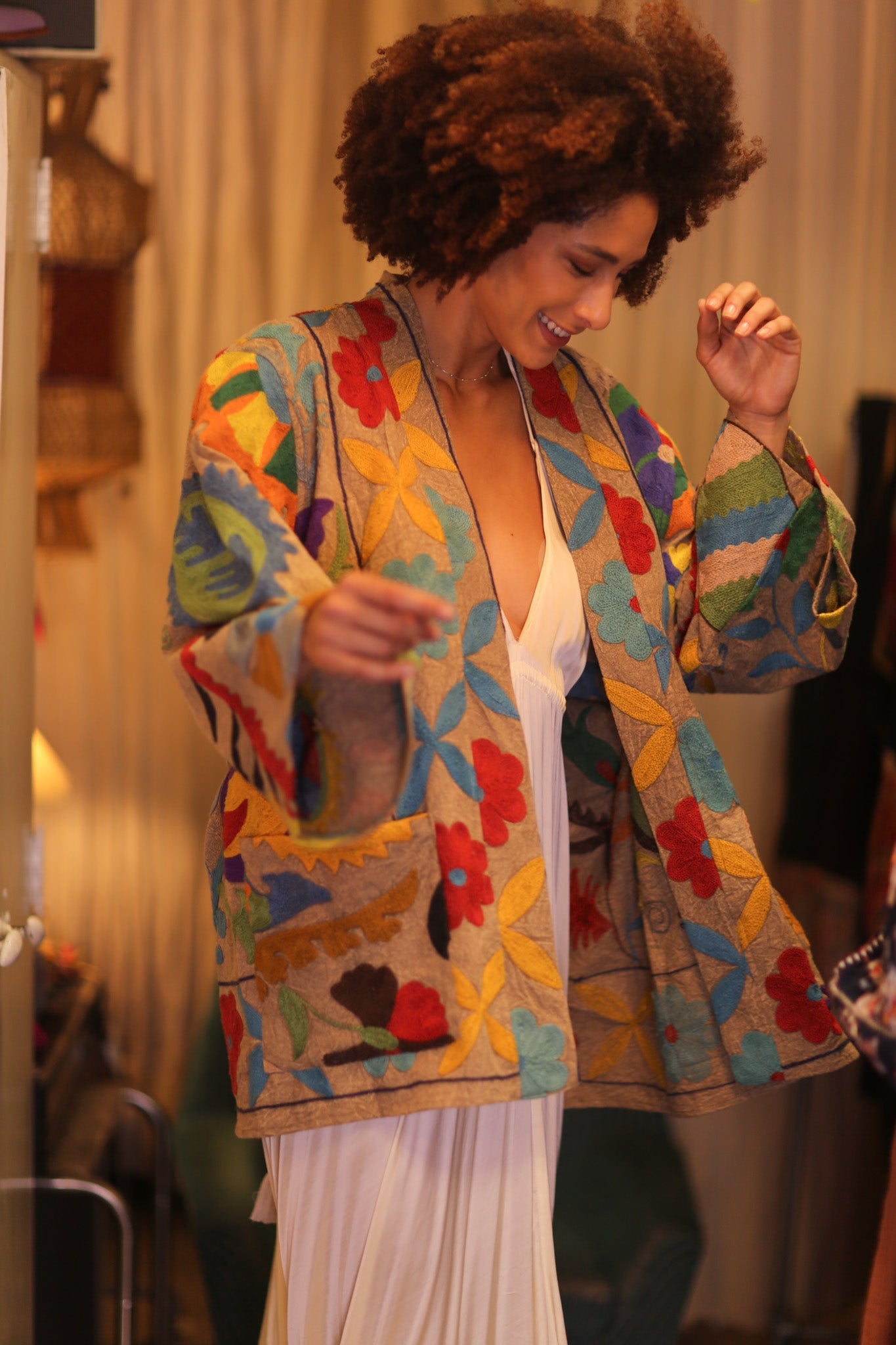 GINEVRA EMBROIDERED SUZANI KIMONO ENCHANTED - BANGKOK TAILOR CLOTHING STORE - HANDMADE CLOTHING