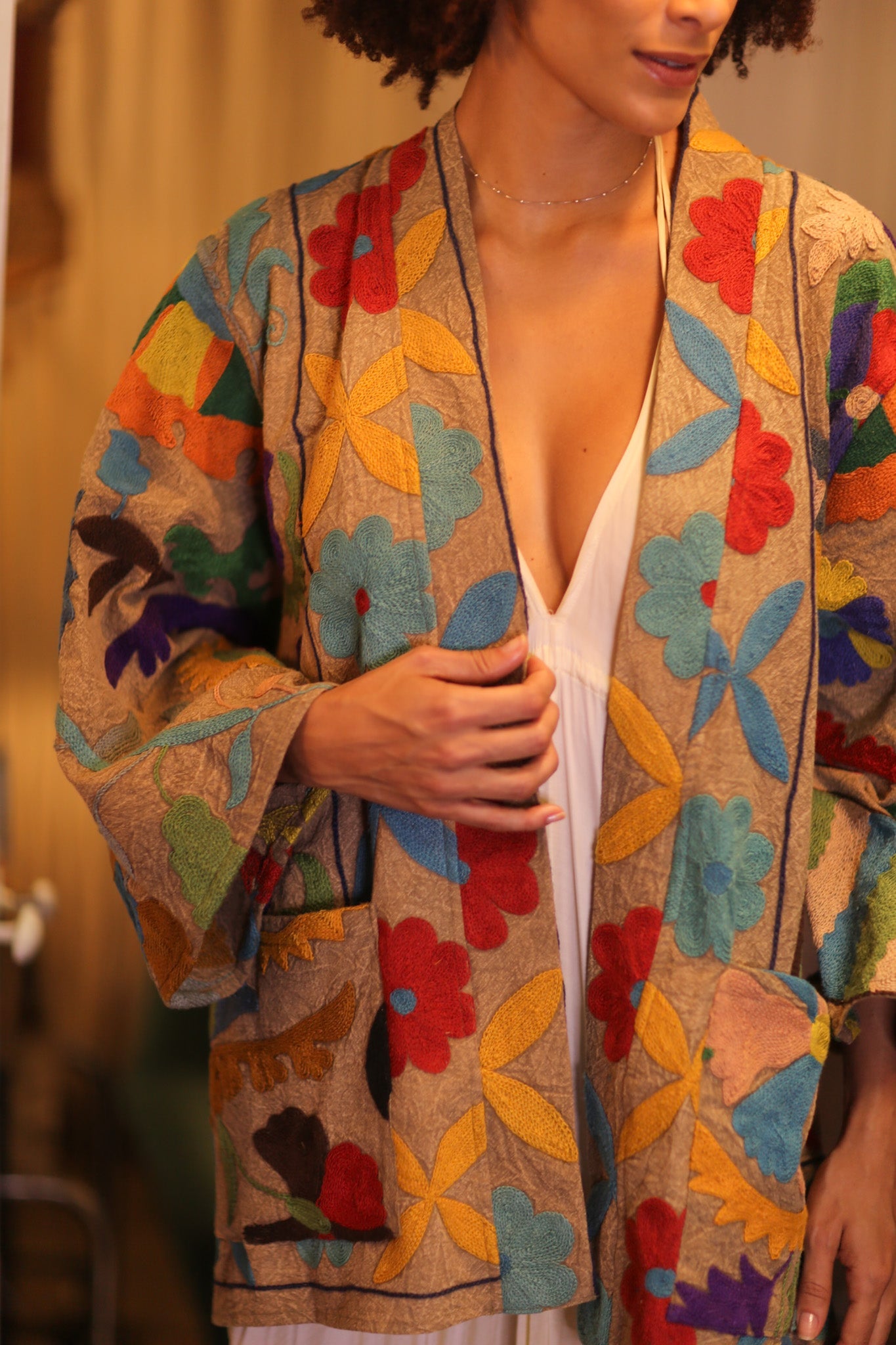 GINEVRA EMBROIDERED SUZANI KIMONO ENCHANTED - BANGKOK TAILOR CLOTHING STORE - HANDMADE CLOTHING