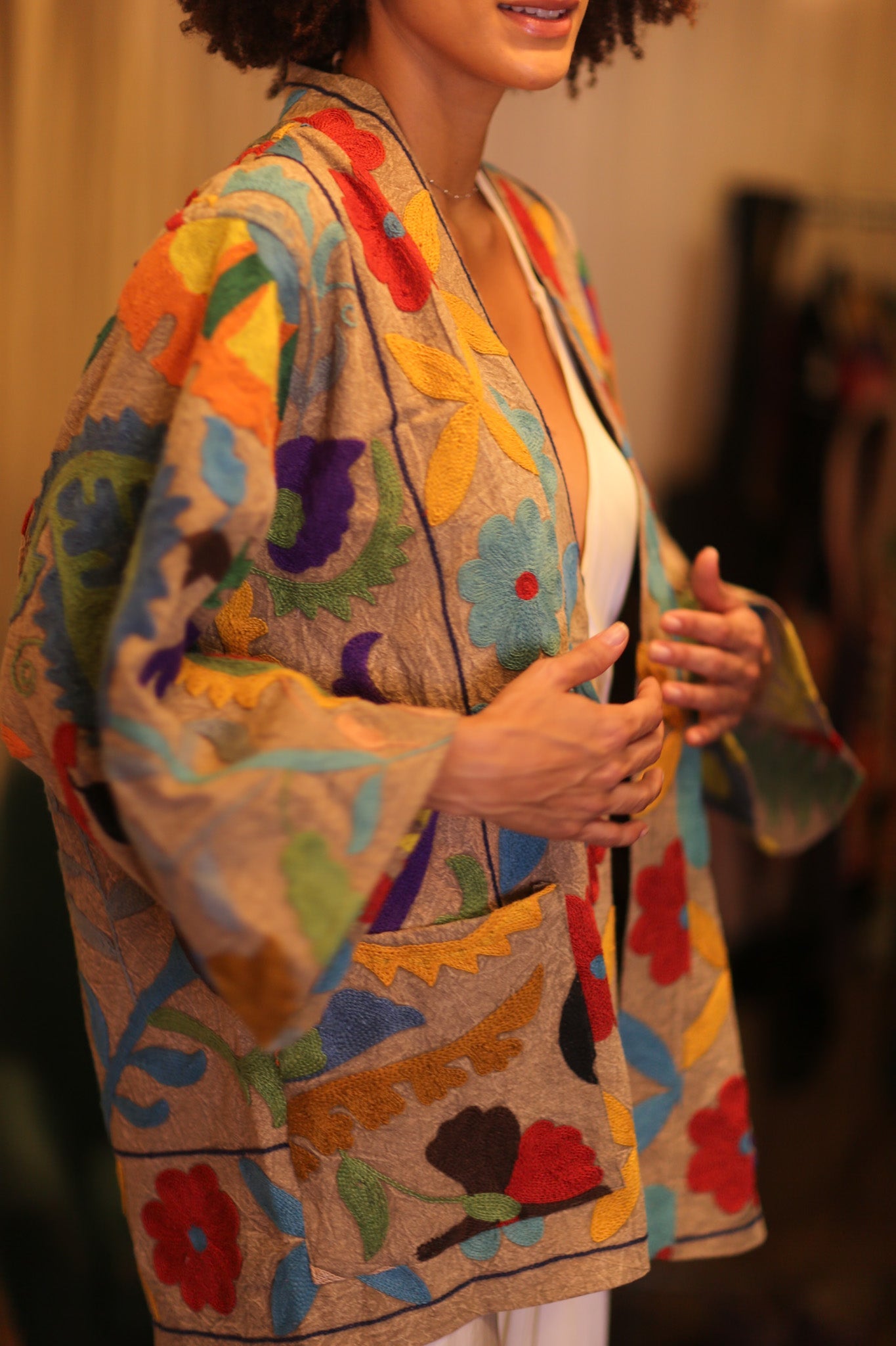 GINEVRA EMBROIDERED SUZANI KIMONO ENCHANTED - BANGKOK TAILOR CLOTHING STORE - HANDMADE CLOTHING