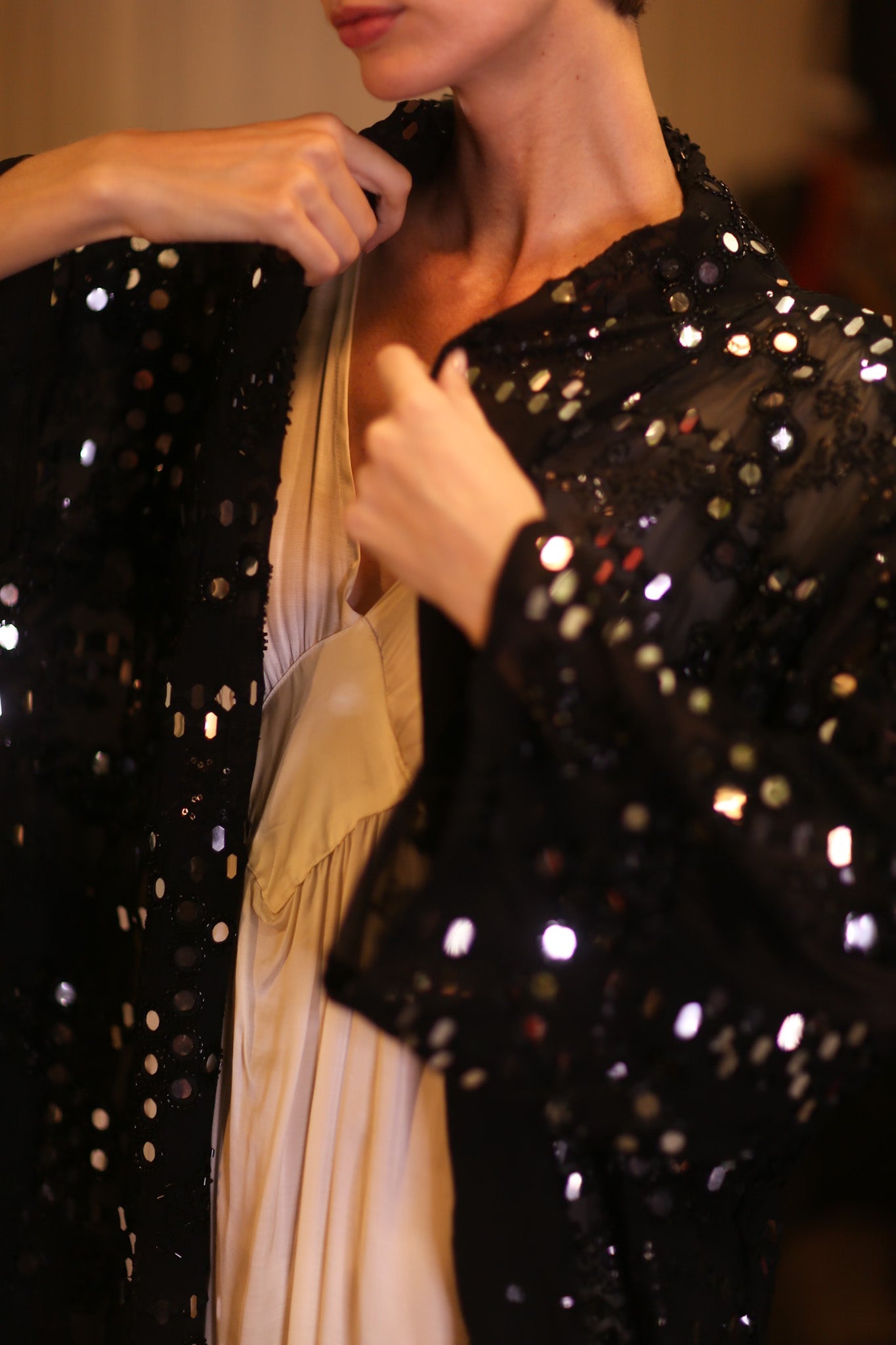 GLASS ART BLACK LONG KIMONO - BANGKOK TAILOR CLOTHING STORE - HANDMADE CLOTHING