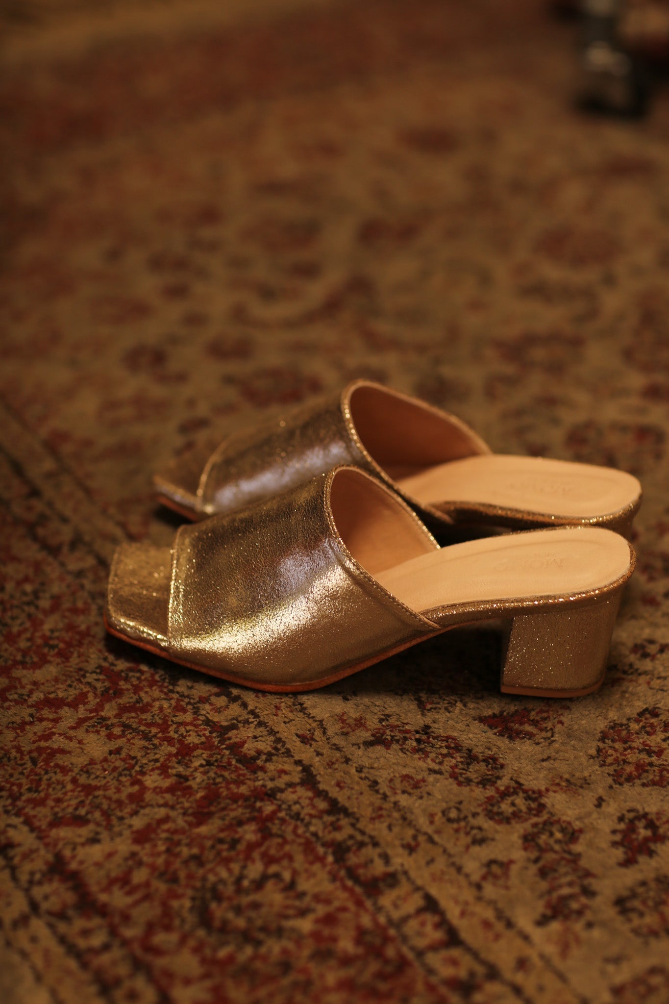 GLITTER GOLD HEELED MULES - BANGKOK TAILOR CLOTHING STORE - HANDMADE CLOTHING