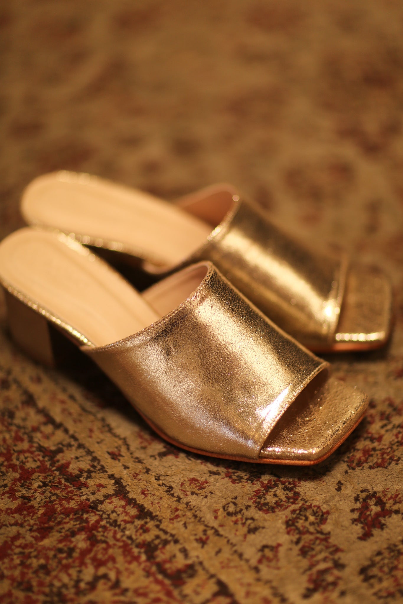 GLITTER GOLD HEELED MULES - BANGKOK TAILOR CLOTHING STORE - HANDMADE CLOTHING