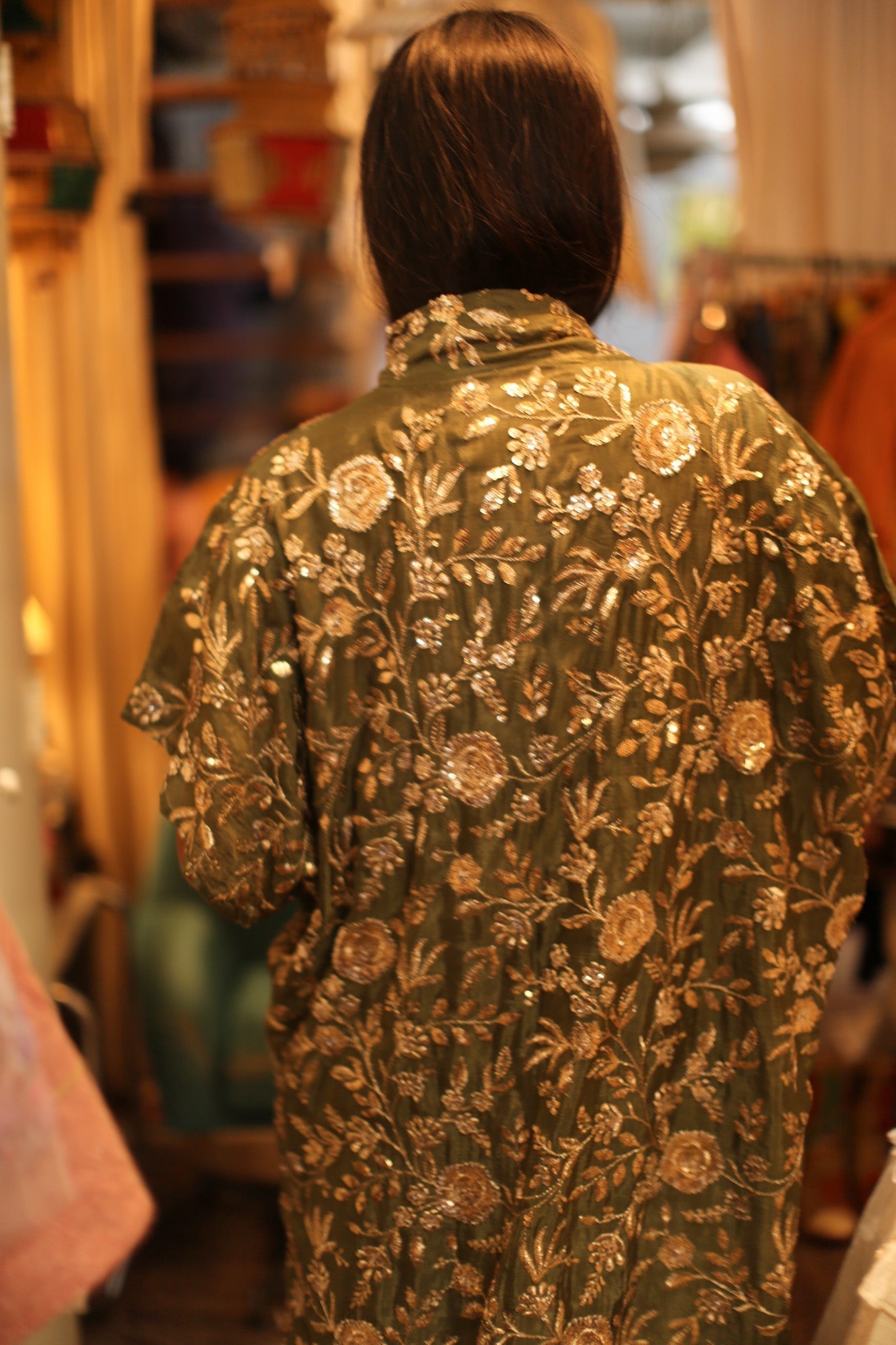 GREEN EMBROIDERED KIMONO ODO - BANGKOK TAILOR CLOTHING STORE - HANDMADE CLOTHING