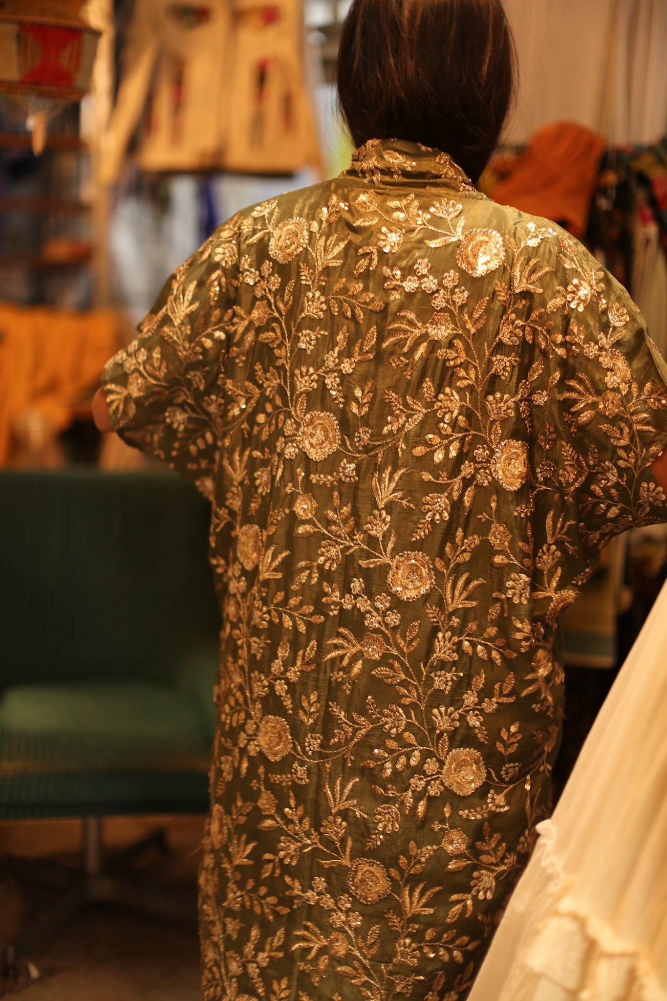 GREEN EMBROIDERED KIMONO ODO - BANGKOK TAILOR CLOTHING STORE - HANDMADE CLOTHING