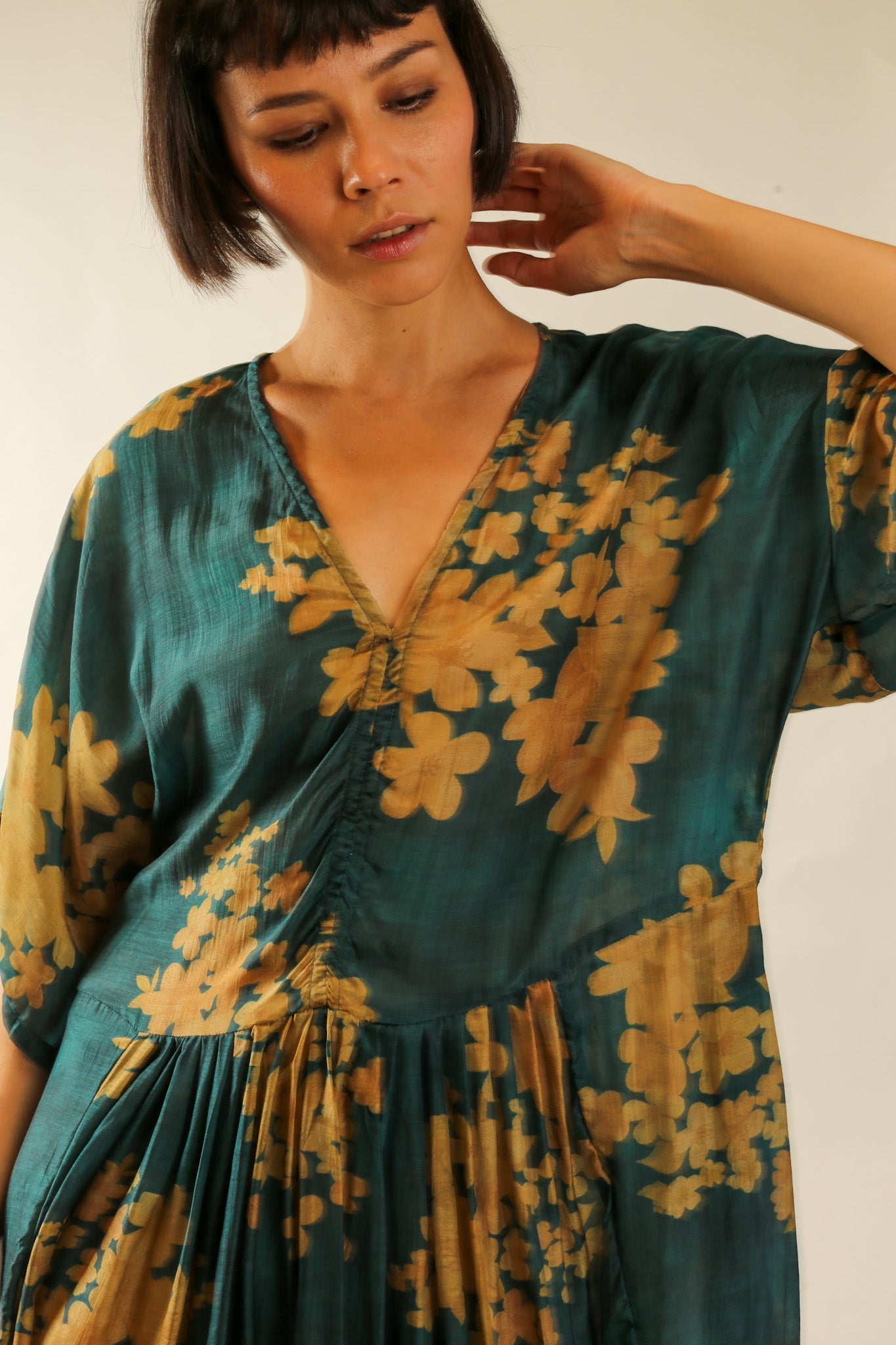 GREEN FLORAL PRINT KAFTAN DRESS GALLERY - BANGKOK TAILOR CLOTHING STORE - HANDMADE CLOTHING