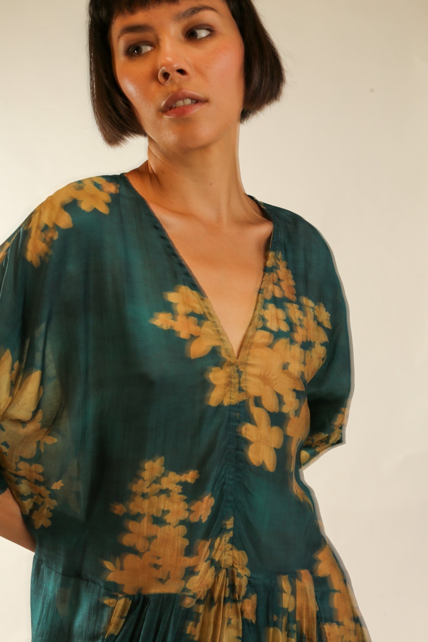 GREEN FLORAL PRINT KAFTAN DRESS GALLERY - BANGKOK TAILOR CLOTHING STORE - HANDMADE CLOTHING