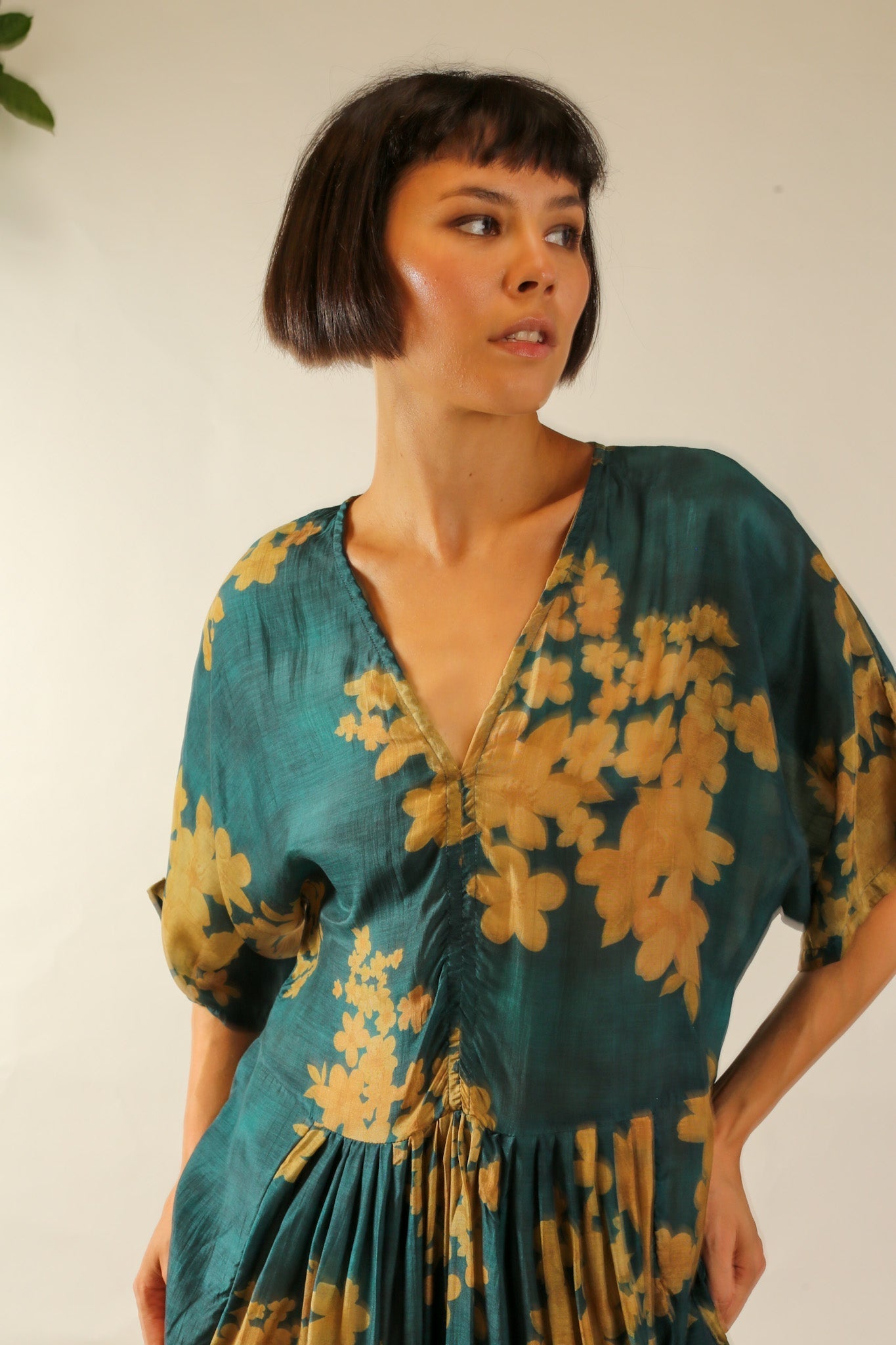 GREEN FLORAL PRINT KAFTAN DRESS GALLERY - BANGKOK TAILOR CLOTHING STORE - HANDMADE CLOTHING