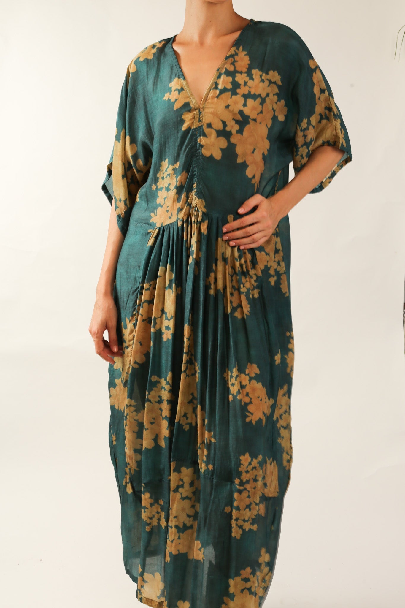 GREEN FLORAL PRINT KAFTAN DRESS GALLERY - BANGKOK TAILOR CLOTHING STORE - HANDMADE CLOTHING