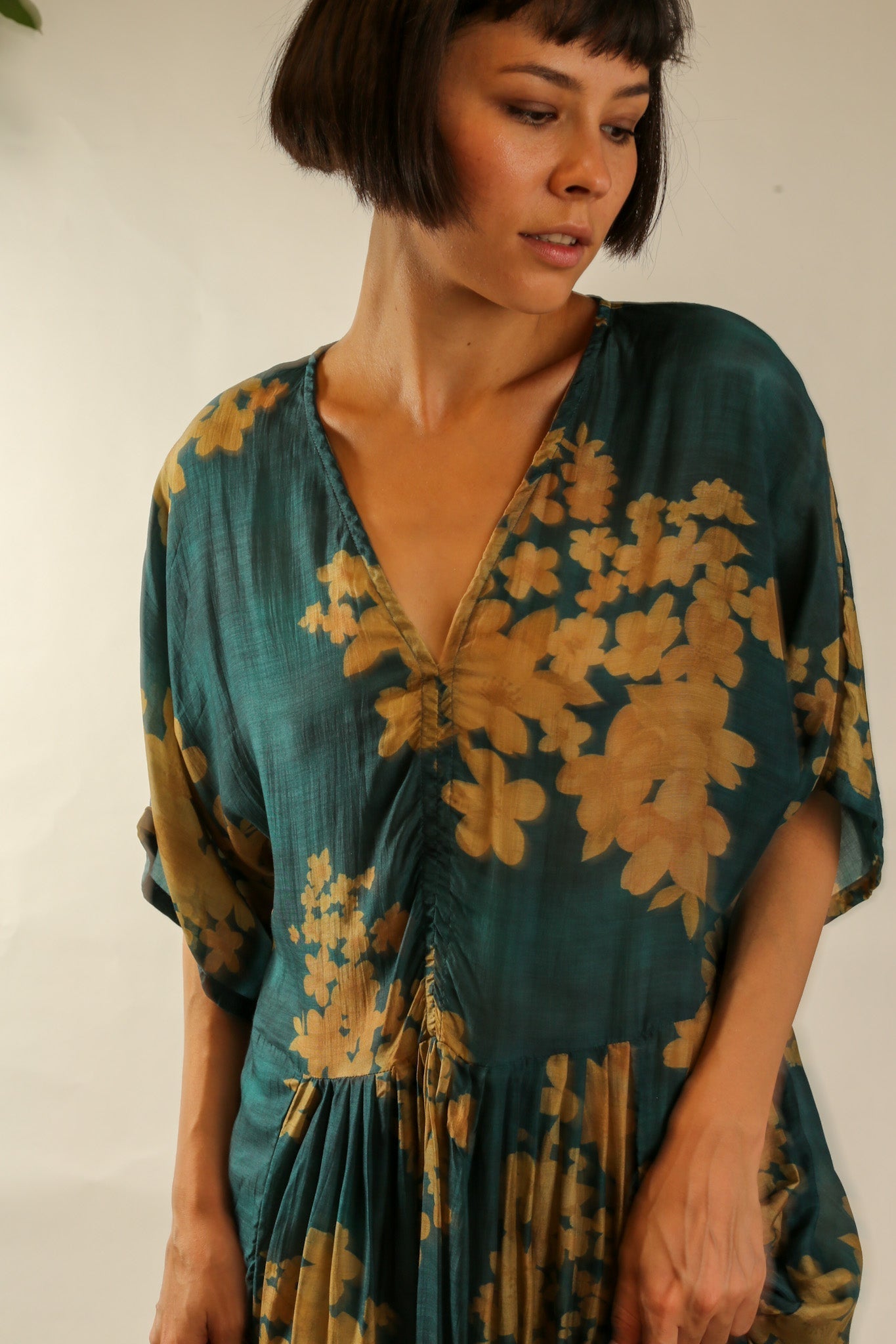 GREEN FLORAL PRINT KAFTAN DRESS GALLERY - BANGKOK TAILOR CLOTHING STORE - HANDMADE CLOTHING