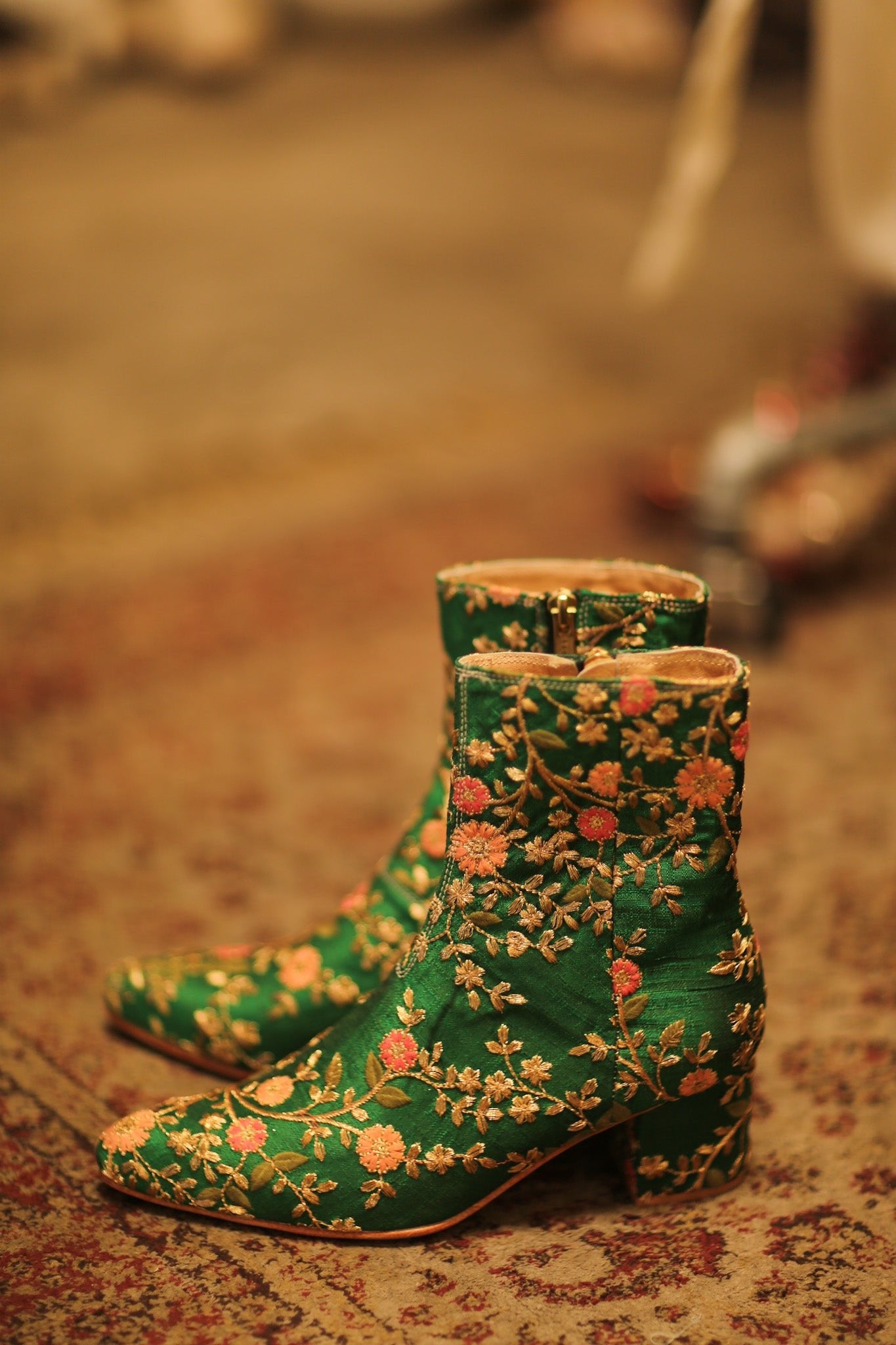 GREEN SILK BOOTS HENRIETTA - BANGKOK TAILOR CLOTHING STORE - HANDMADE CLOTHING