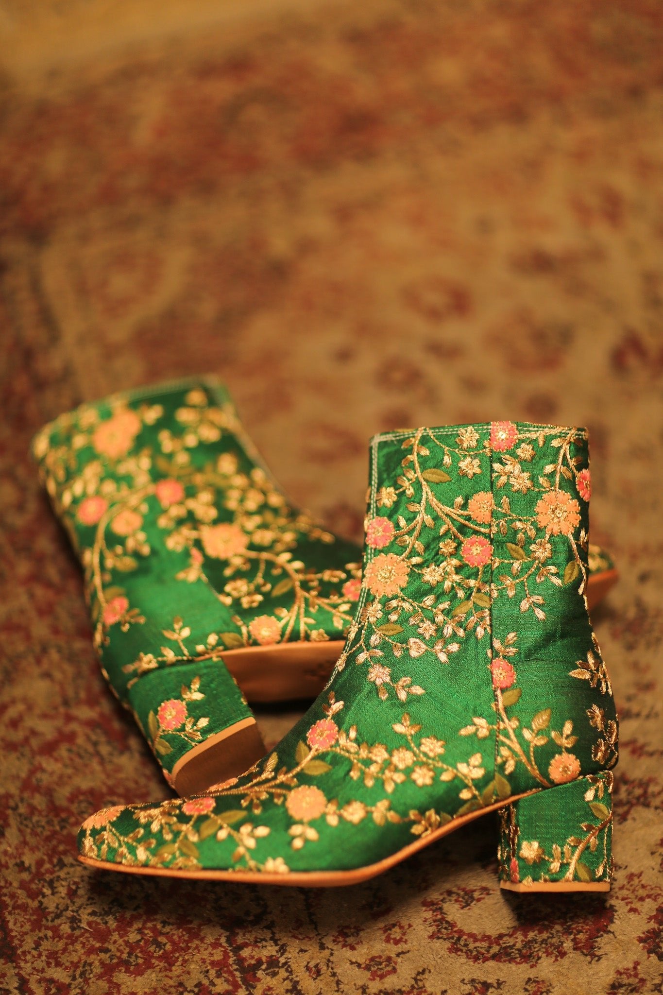 GREEN SILK BOOTS HENRIETTA - BANGKOK TAILOR CLOTHING STORE - HANDMADE CLOTHING