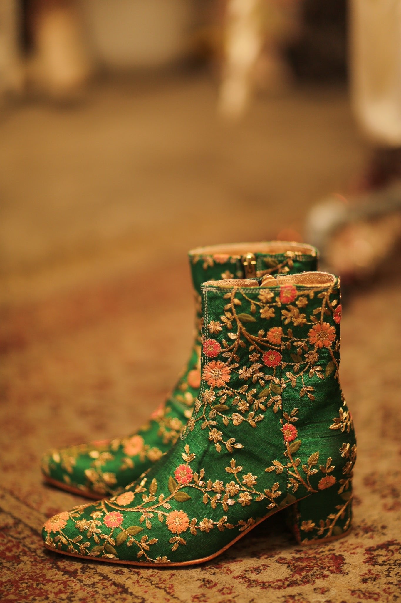 GREEN SILK BOOTS HENRIETTA - BANGKOK TAILOR CLOTHING STORE - HANDMADE CLOTHING