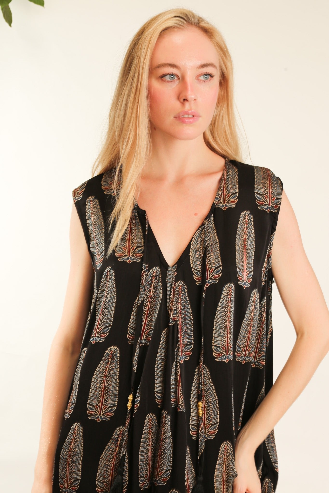 HAND BLOCK PRINT SILK DRESS NATCH - BANGKOK TAILOR CLOTHING STORE - HANDMADE CLOTHING