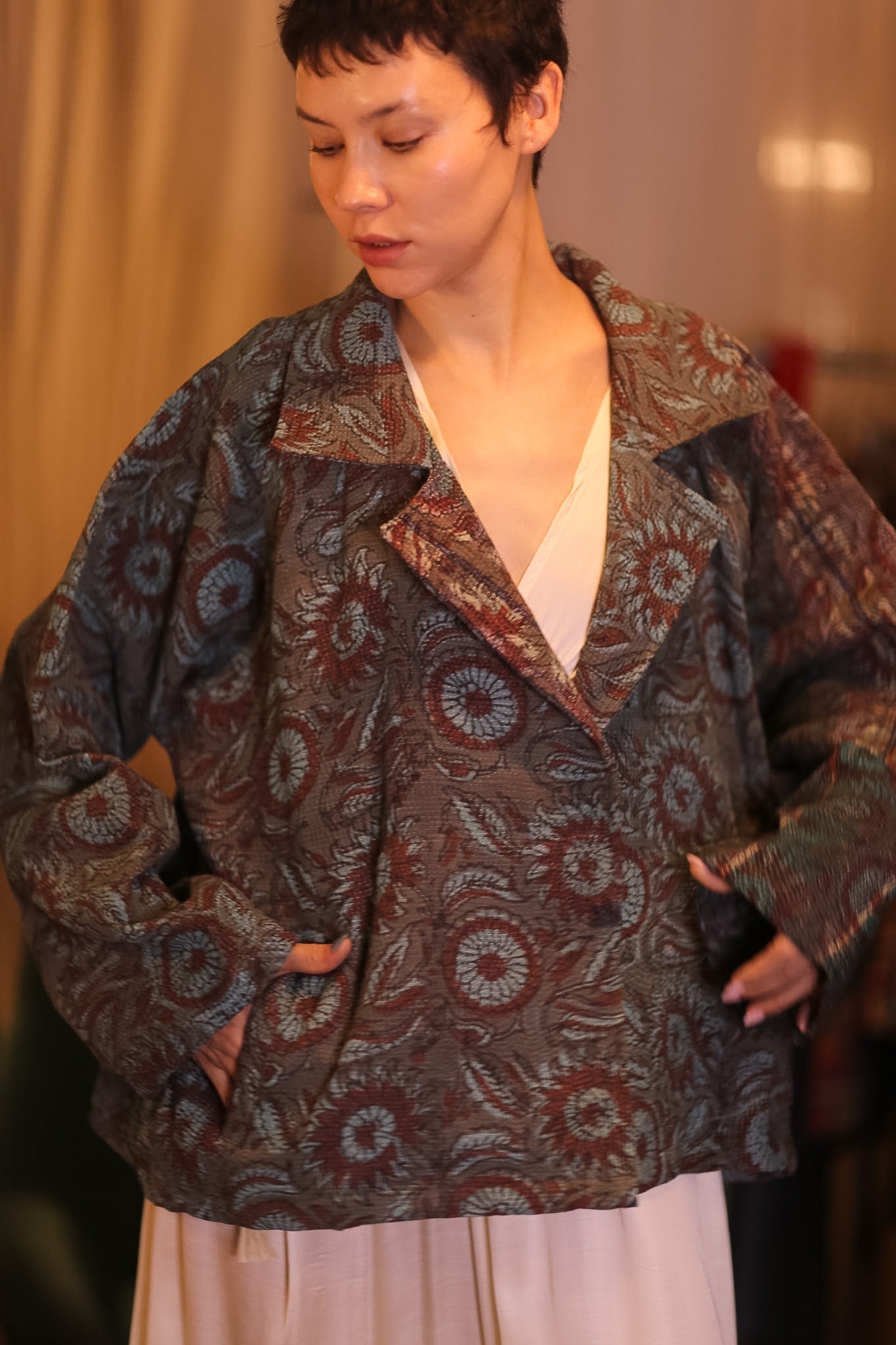 HAND BLOCKED KANTHA JACKET DAUNG - BANGKOK TAILOR CLOTHING STORE - HANDMADE CLOTHING