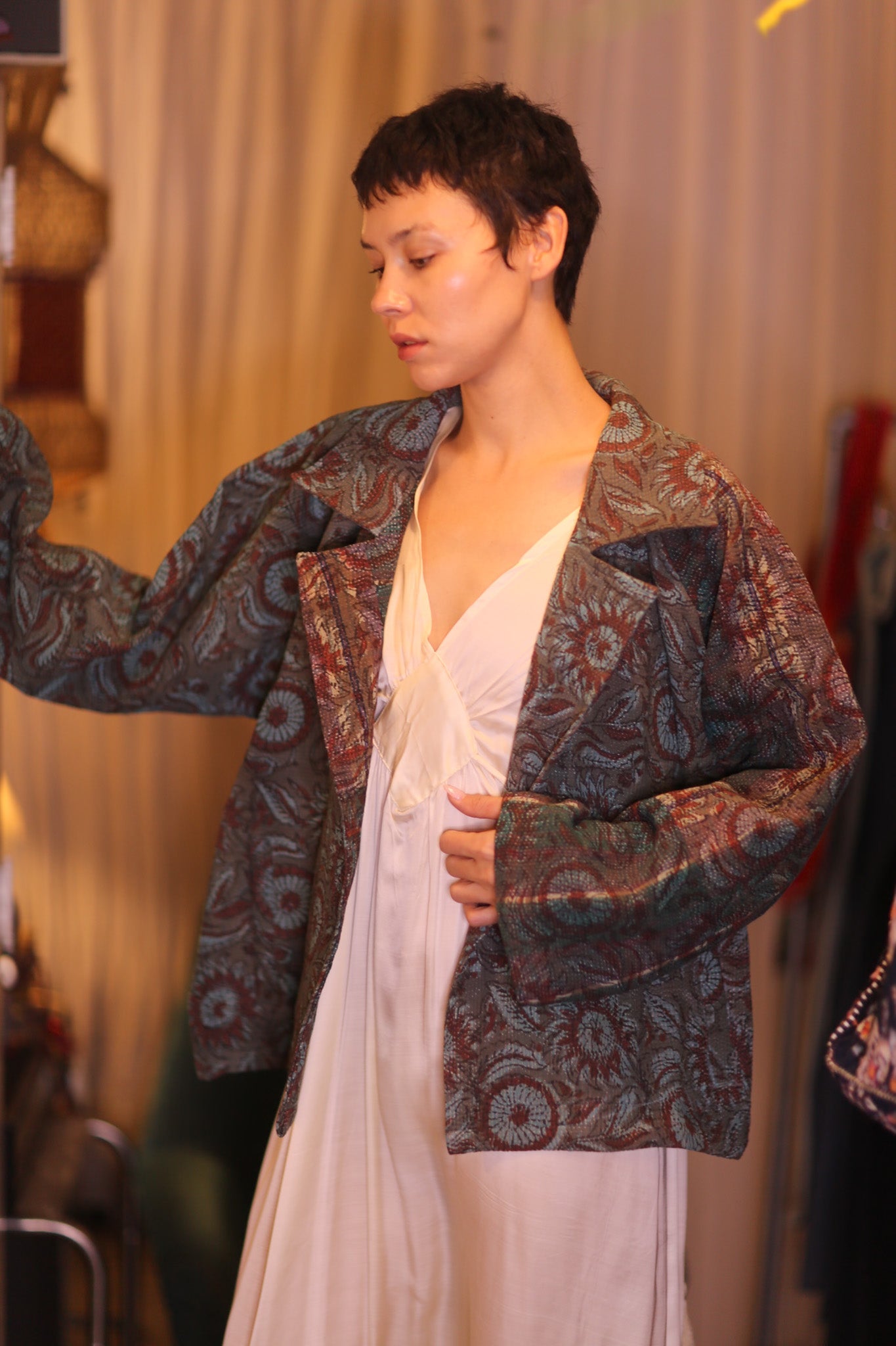 HAND BLOCKED KANTHA JACKET DAUNG - BANGKOK TAILOR CLOTHING STORE - HANDMADE CLOTHING