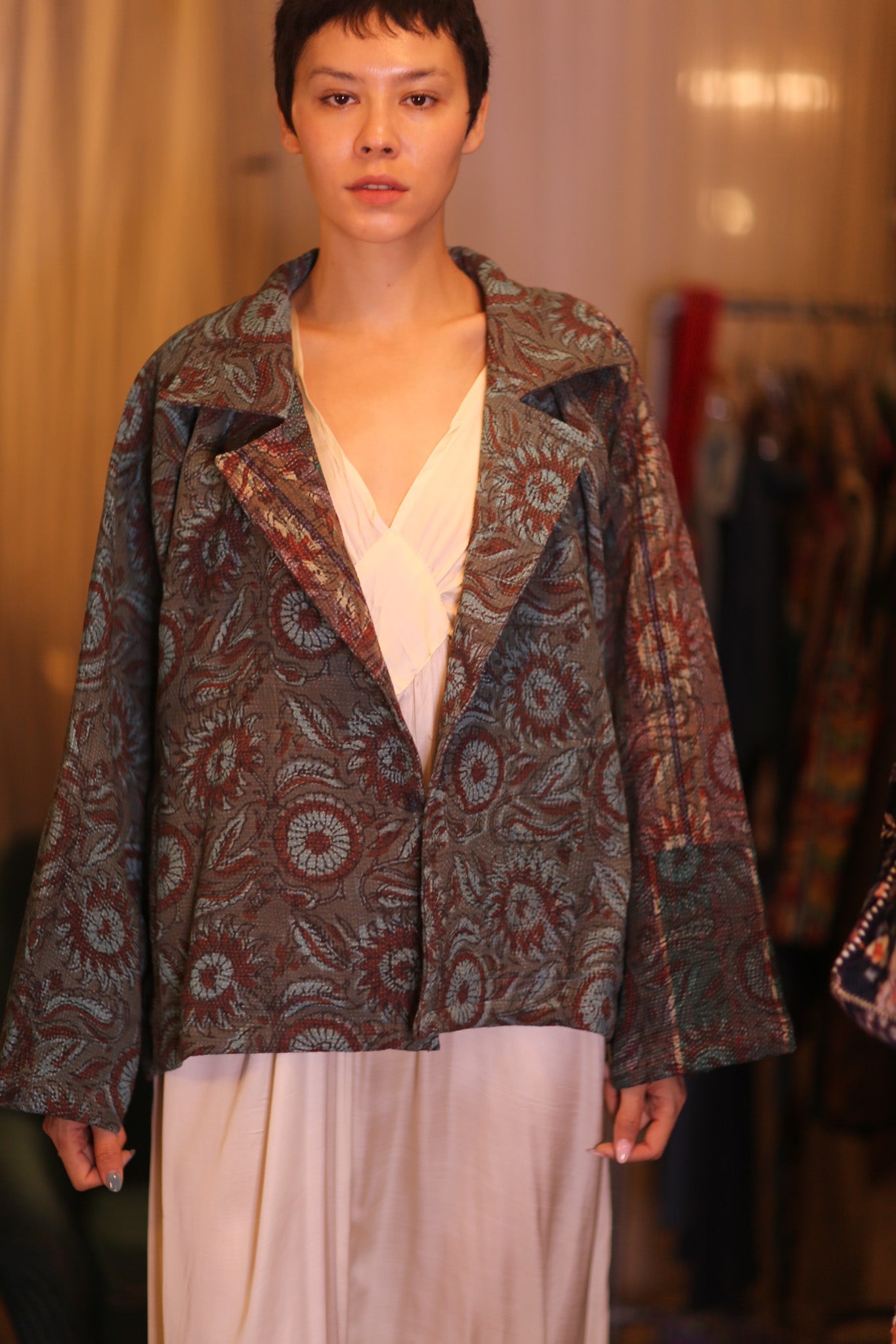 HAND BLOCKED KANTHA JACKET DAUNG - BANGKOK TAILOR CLOTHING STORE - HANDMADE CLOTHING