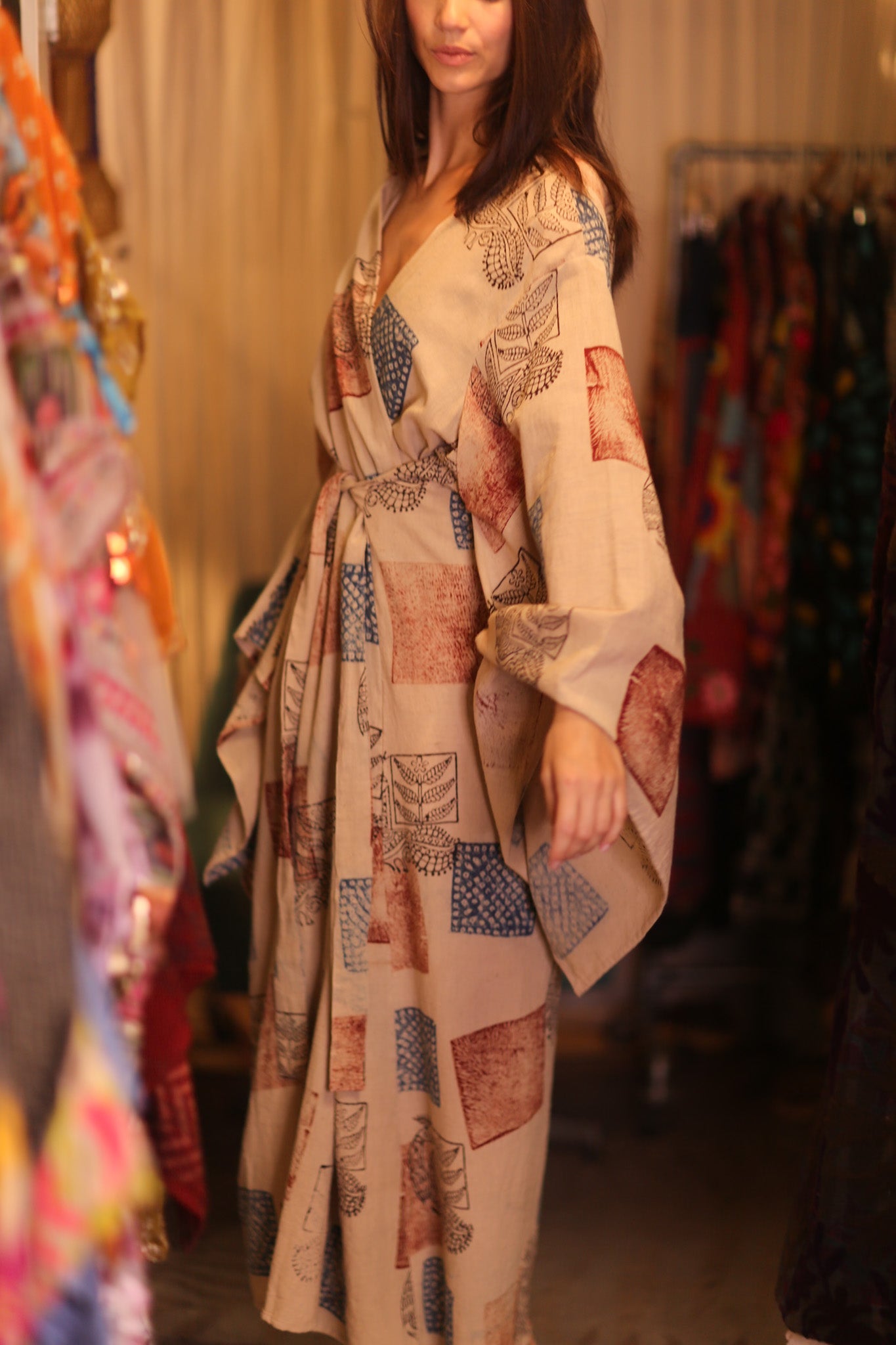 HAND LOOM COTTON HAND BLOCK PRINT KOMONO PINA RARA - BANGKOK TAILOR CLOTHING STORE - HANDMADE CLOTHING
