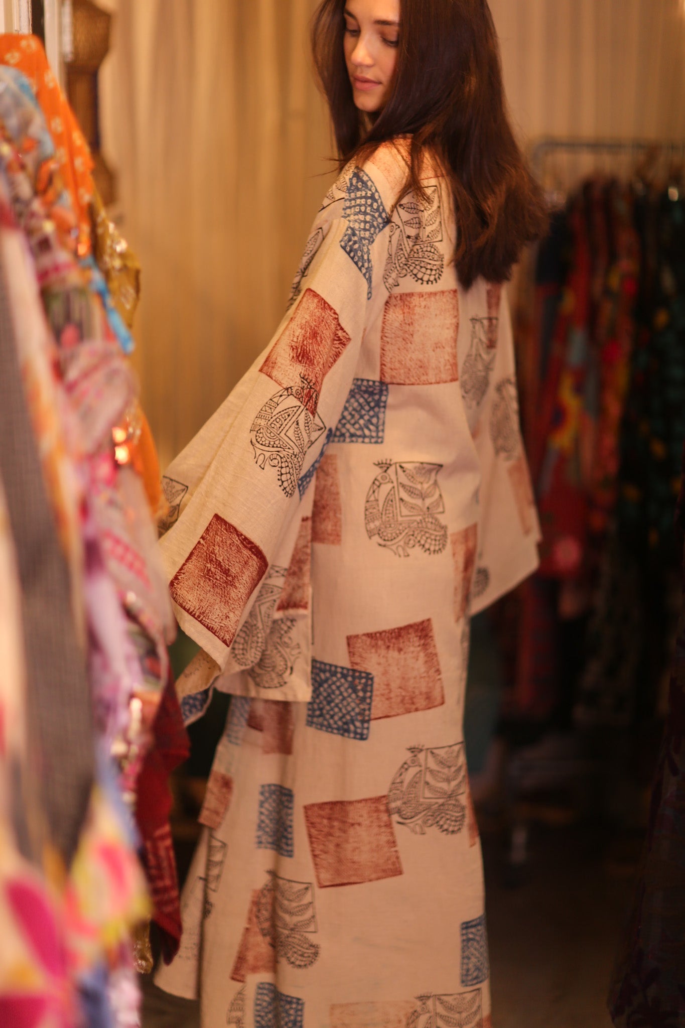 HAND LOOM COTTON HAND BLOCK PRINT KOMONO PINA RARA - BANGKOK TAILOR CLOTHING STORE - HANDMADE CLOTHING