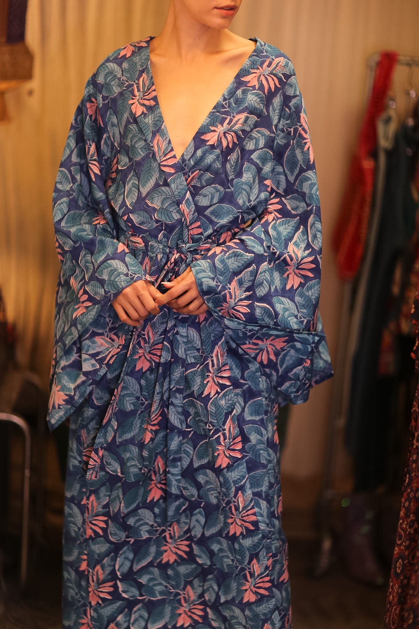 HANDBLOCK COTTON WINGS KIMONO PINA CODIA - BANGKOK TAILOR CLOTHING STORE - HANDMADE CLOTHING