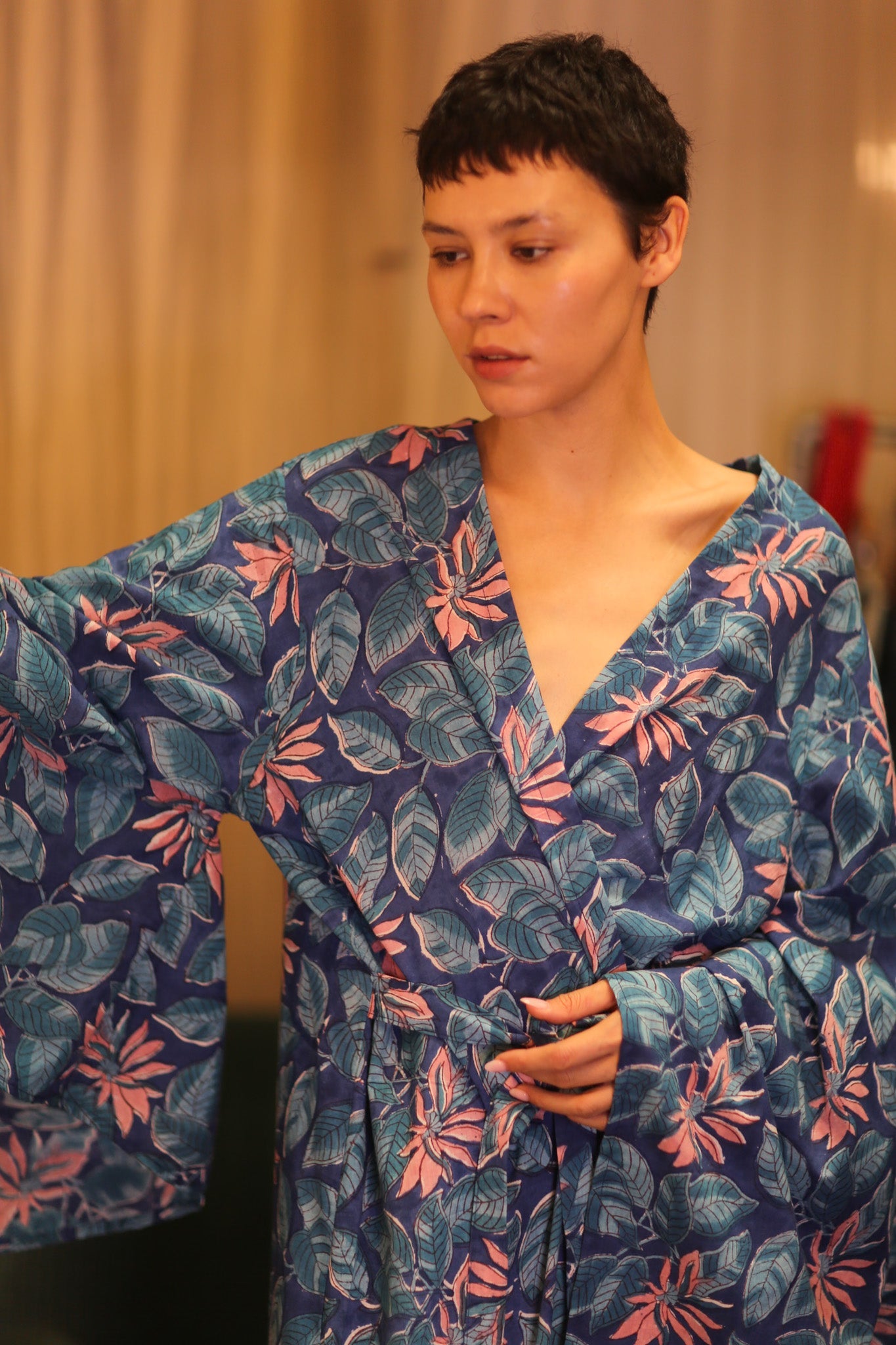 HANDBLOCK COTTON WINGS KIMONO PINA CODIA - BANGKOK TAILOR CLOTHING STORE - HANDMADE CLOTHING