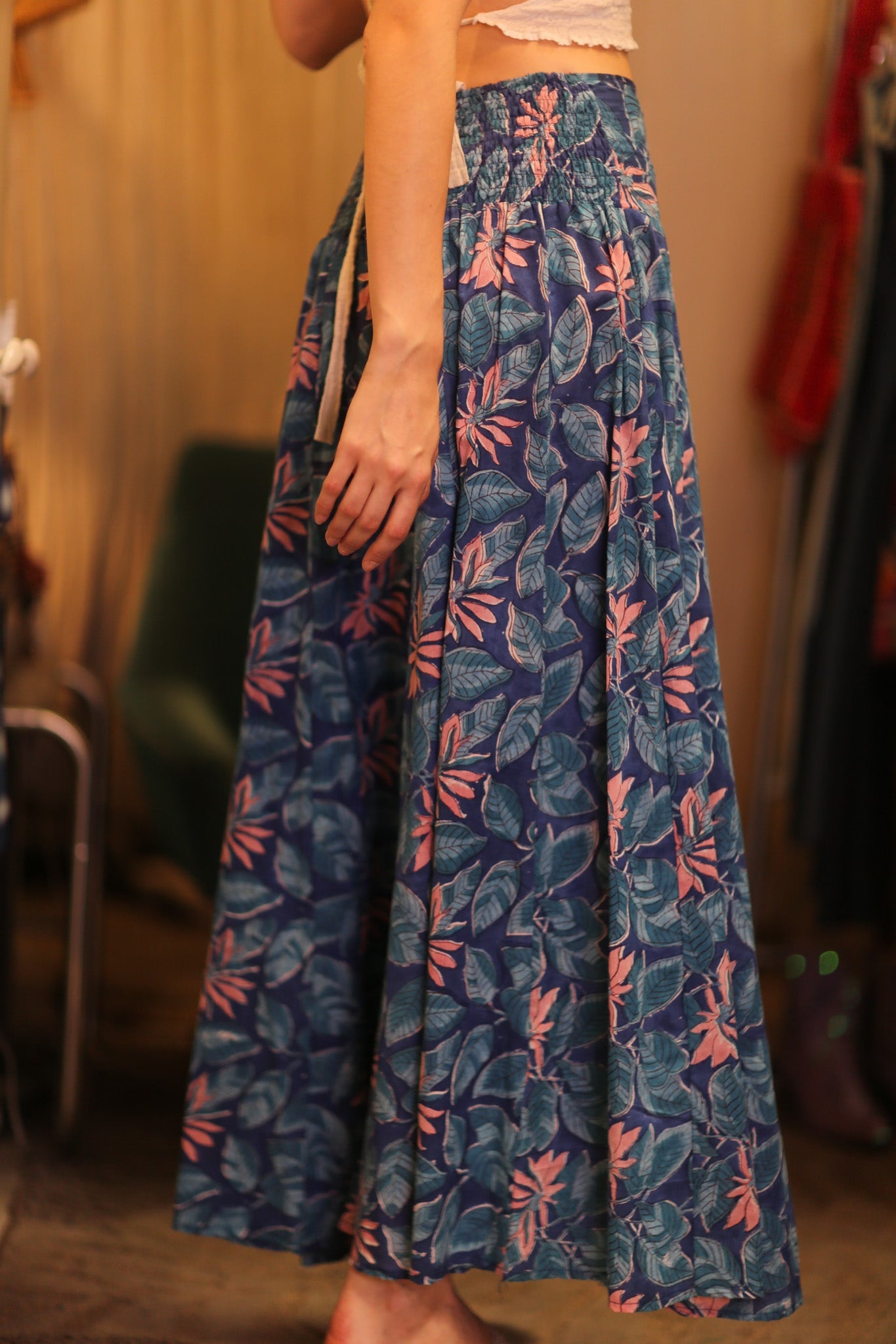 HANDBLOCKED COTTON WIDE LEGS LONG PANTS FORU - BANGKOK TAILOR CLOTHING STORE - HANDMADE CLOTHING
