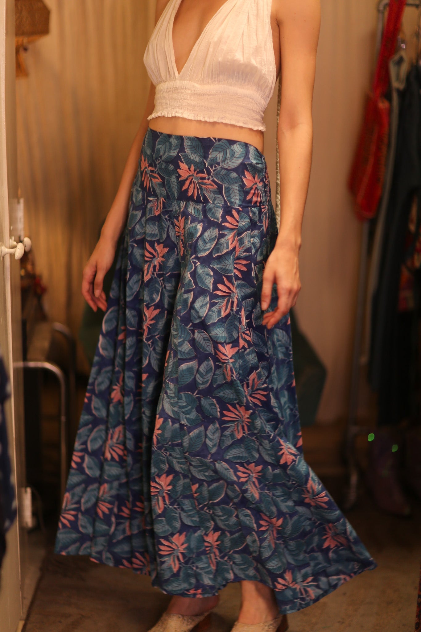 HANDBLOCKED COTTON WIDE LEGS LONG PANTS FORU - BANGKOK TAILOR CLOTHING STORE - HANDMADE CLOTHING