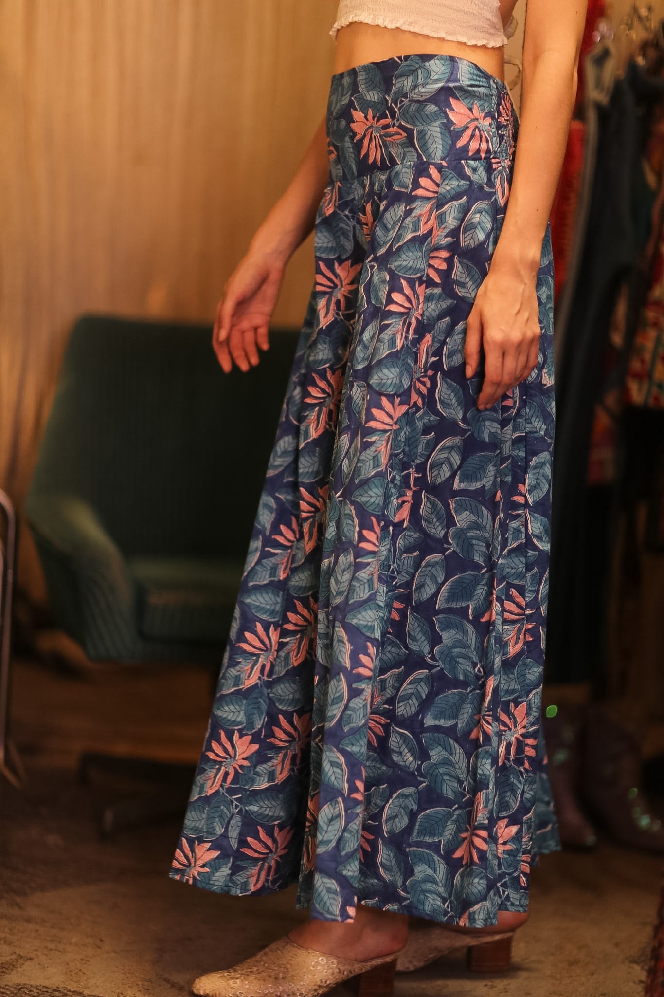 HANDBLOCKED COTTON WIDE LEGS LONG PANTS FORU - BANGKOK TAILOR CLOTHING STORE - HANDMADE CLOTHING