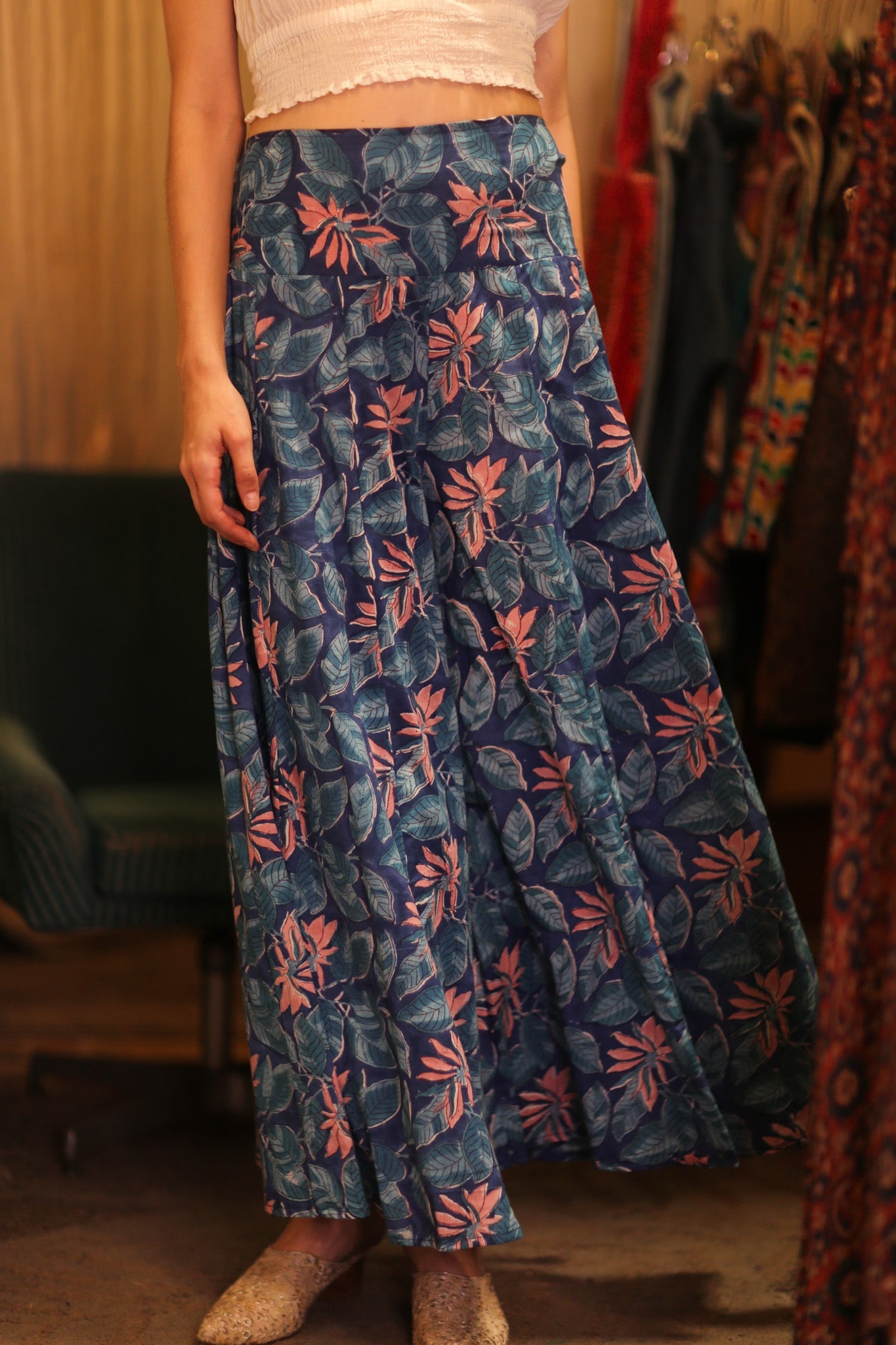HANDBLOCKED COTTON WIDE LEGS LONG PANTS FORU - BANGKOK TAILOR CLOTHING STORE - HANDMADE CLOTHING