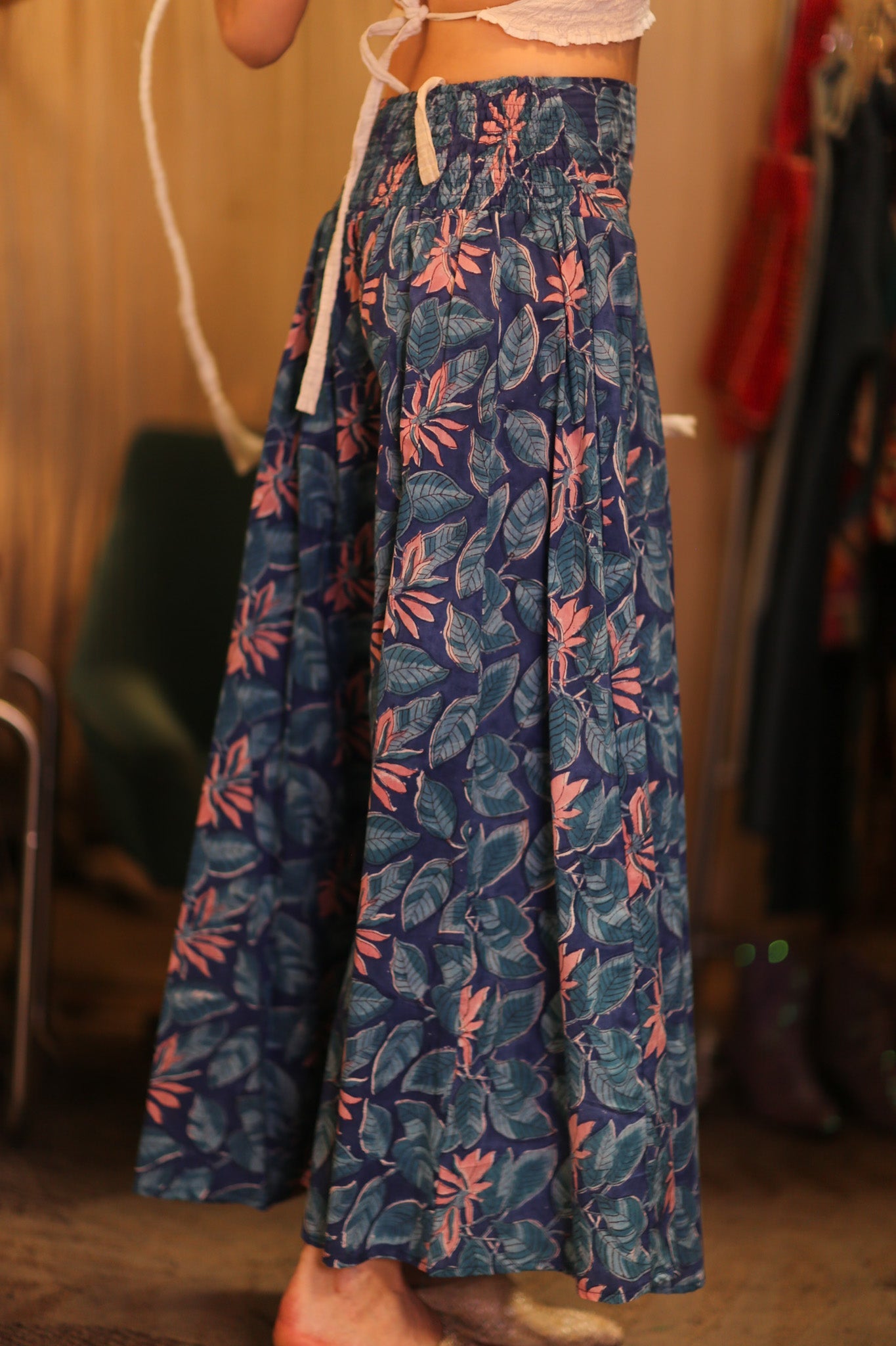 HANDBLOCKED COTTON WIDE LEGS LONG PANTS FORU - BANGKOK TAILOR CLOTHING STORE - HANDMADE CLOTHING