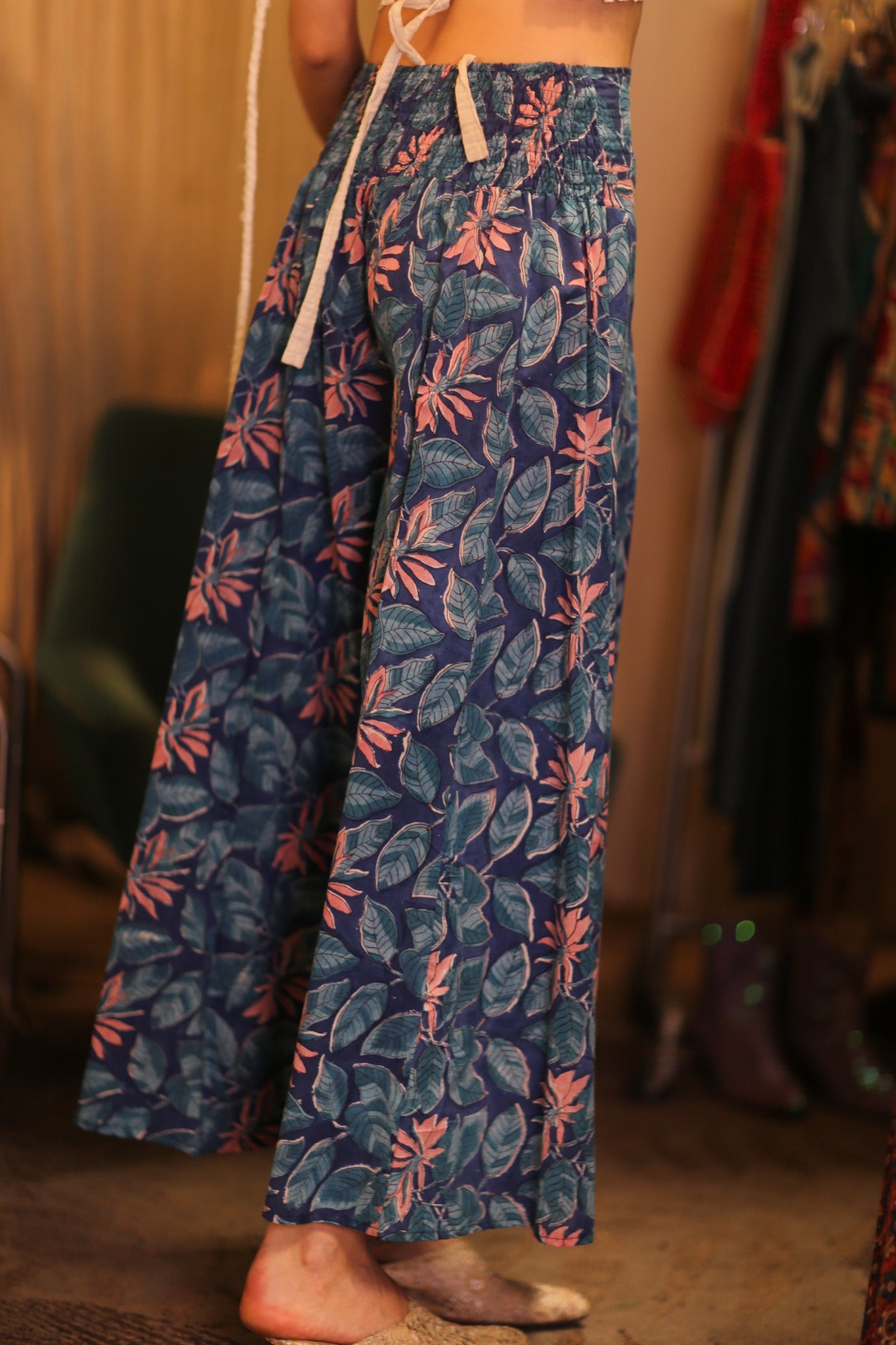 HANDBLOCKED COTTON WIDE LEGS LONG PANTS FORU - BANGKOK TAILOR CLOTHING STORE - HANDMADE CLOTHING