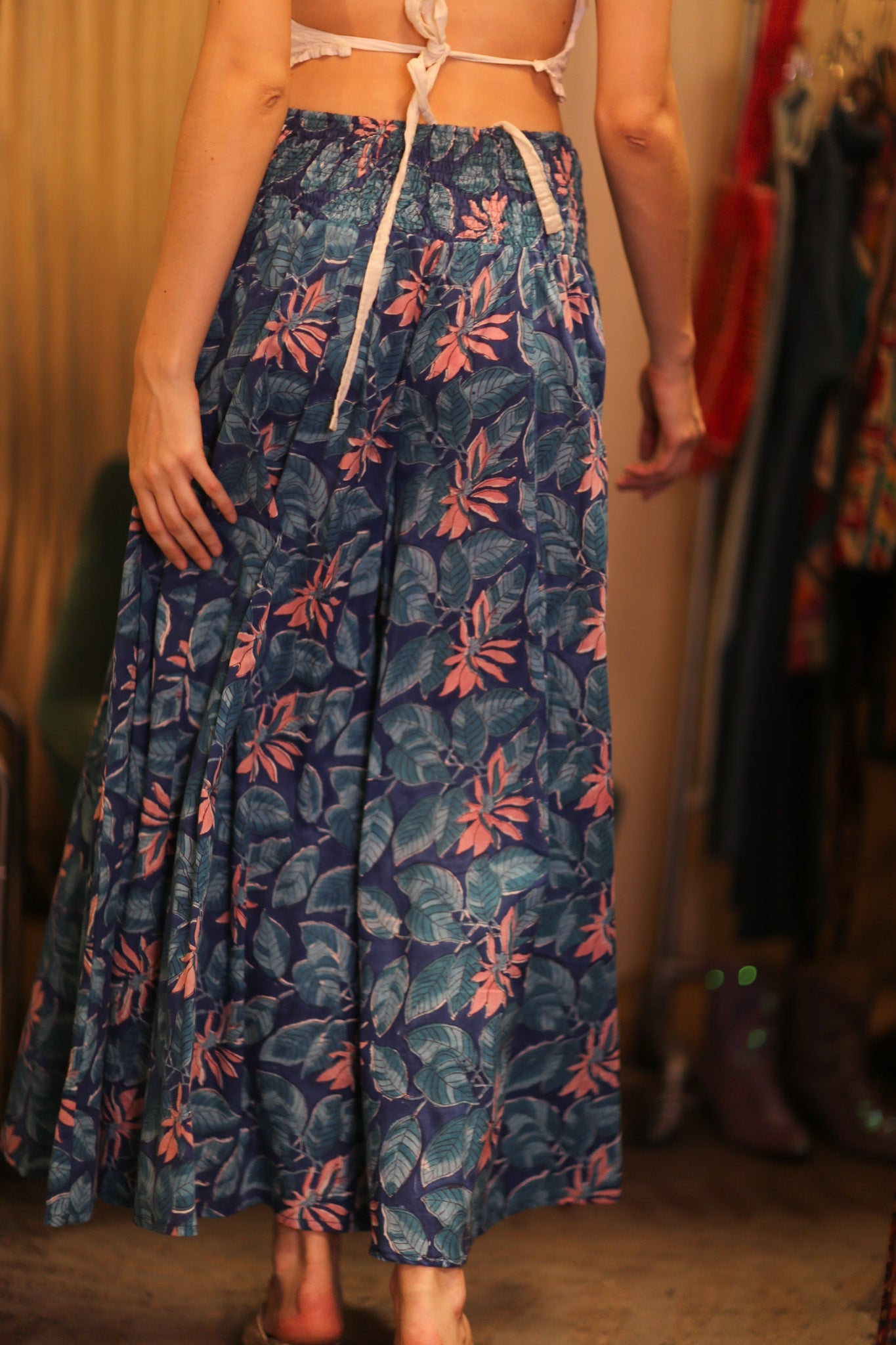 HANDBLOCKED COTTON WIDE LEGS LONG PANTS FORU - BANGKOK TAILOR CLOTHING STORE - HANDMADE CLOTHING
